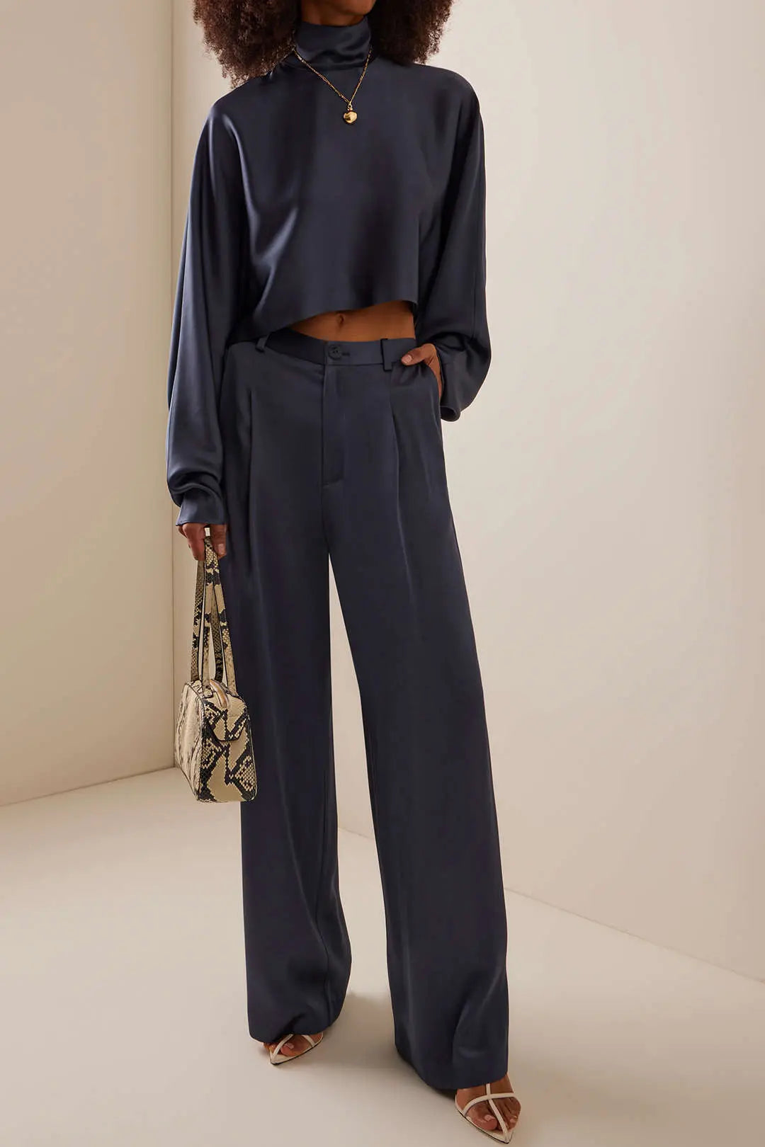 Satin Pleated Button Pocket Trousers Dreamardi