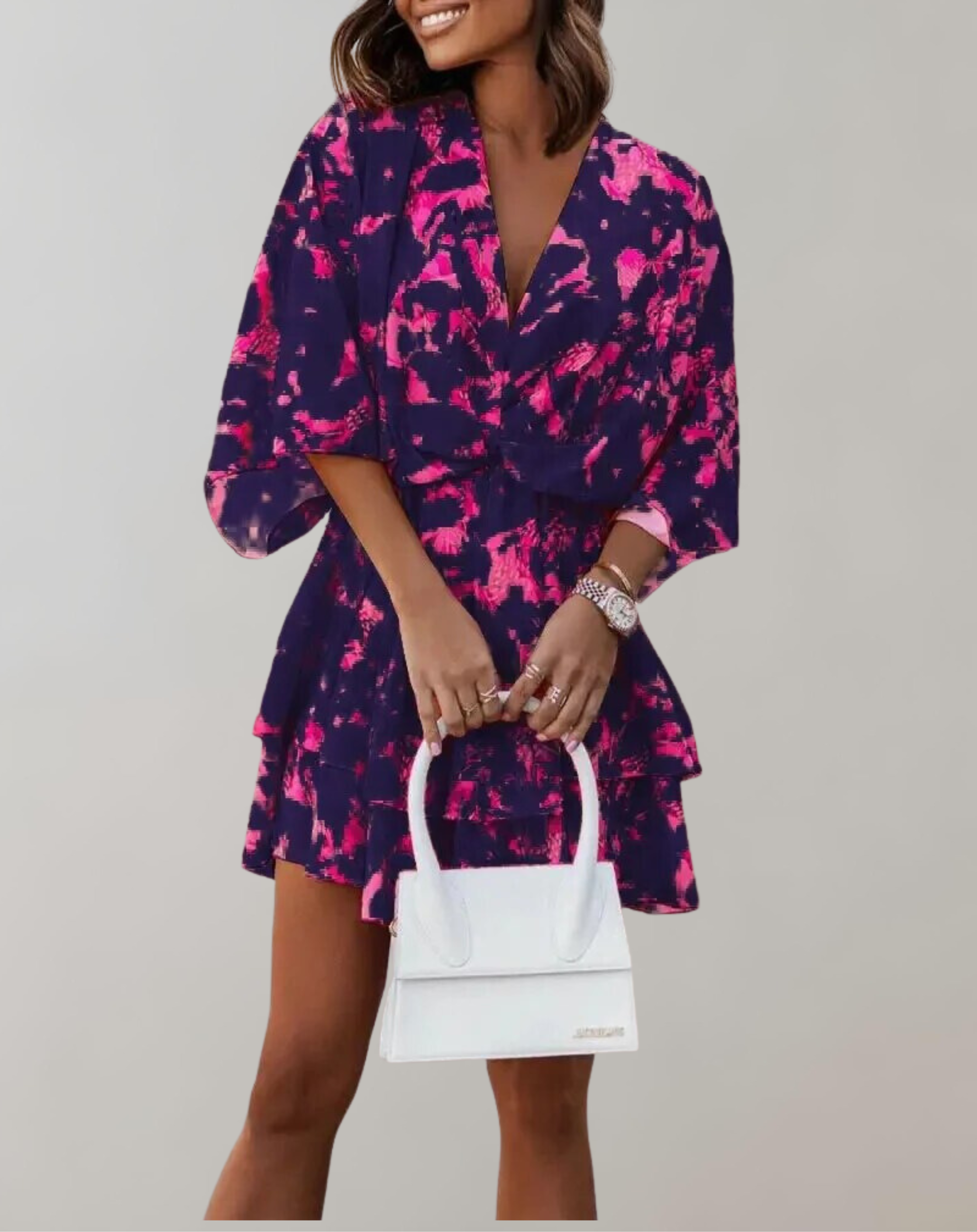 Philippa - Classic V-Neck and Batwing Design Woman's Midi Dress