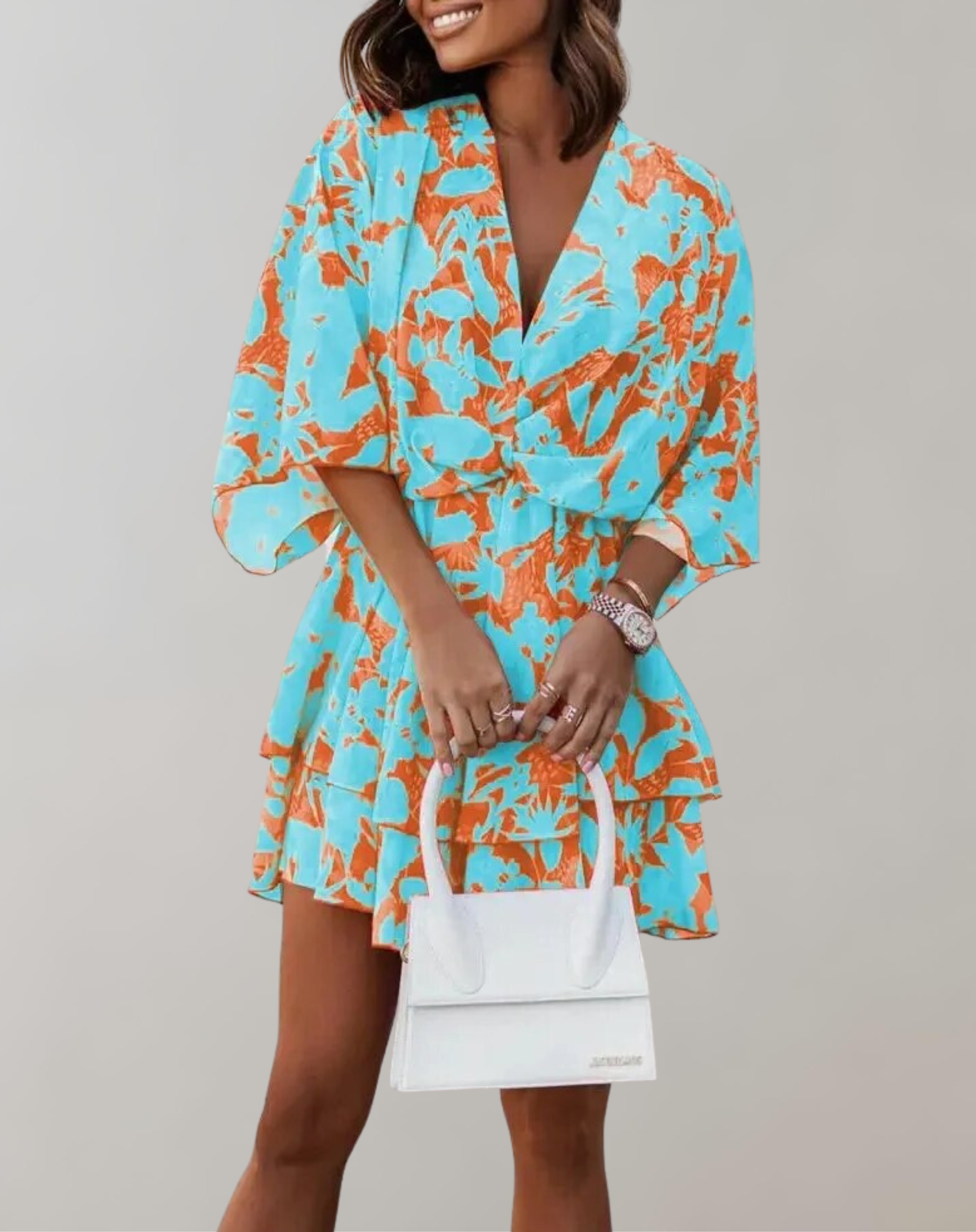 Philippa - Classic V-Neck and Batwing Design Woman's Midi Dress