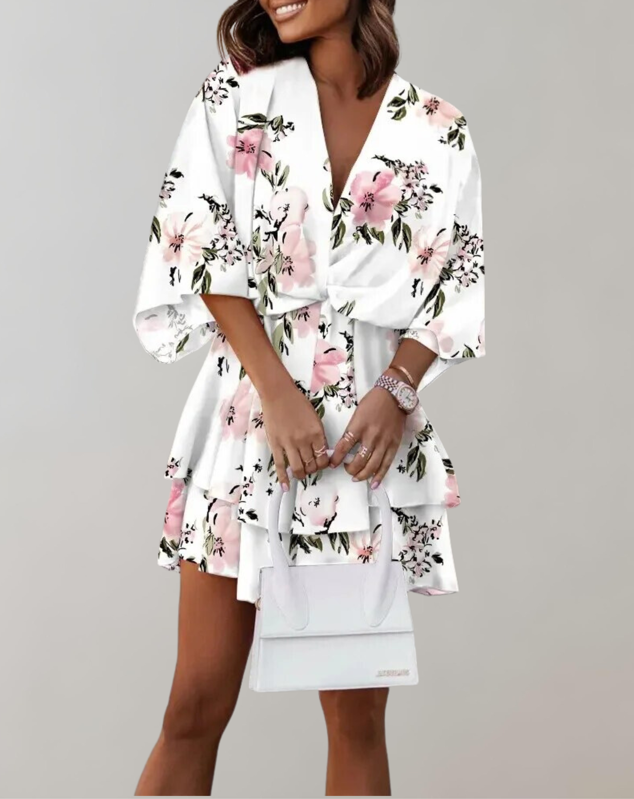 Philippa - Classic V-Neck and Batwing Design Woman's Midi Dress