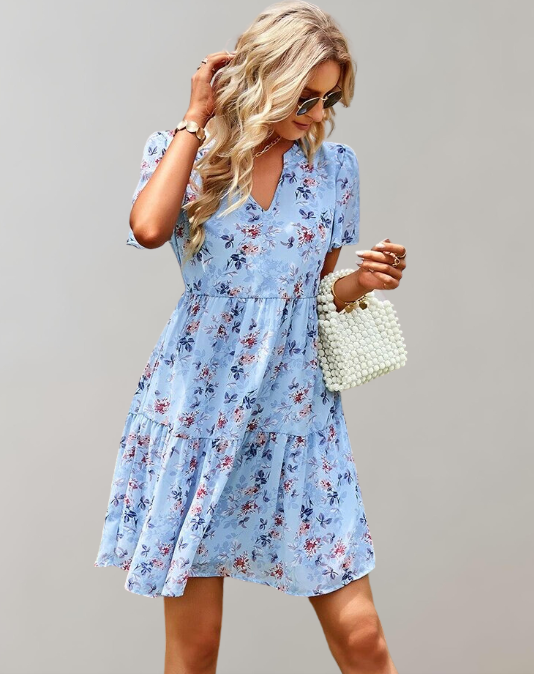 Katherine - Relaxed V-Neck with Floral Detail Woman's Dress