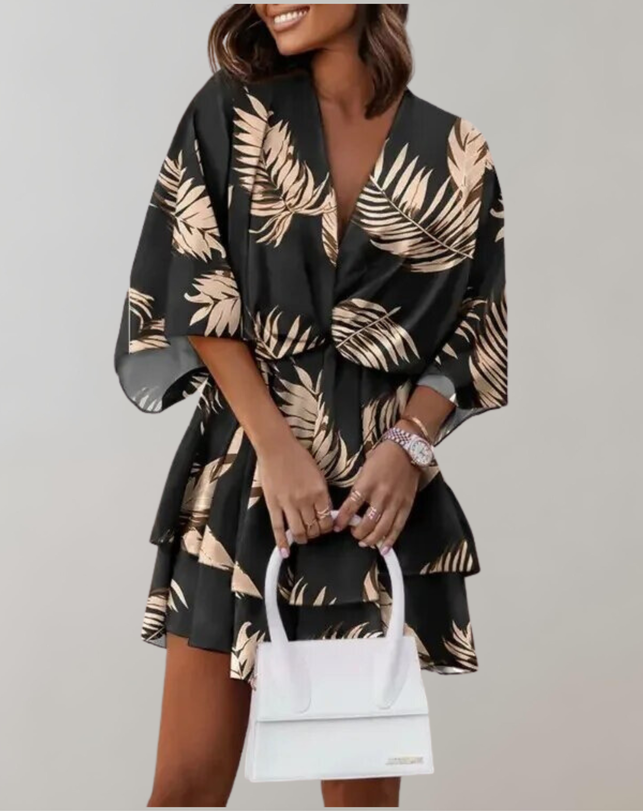 Philippa - Classic V-Neck and Batwing Design Woman's Midi Dress