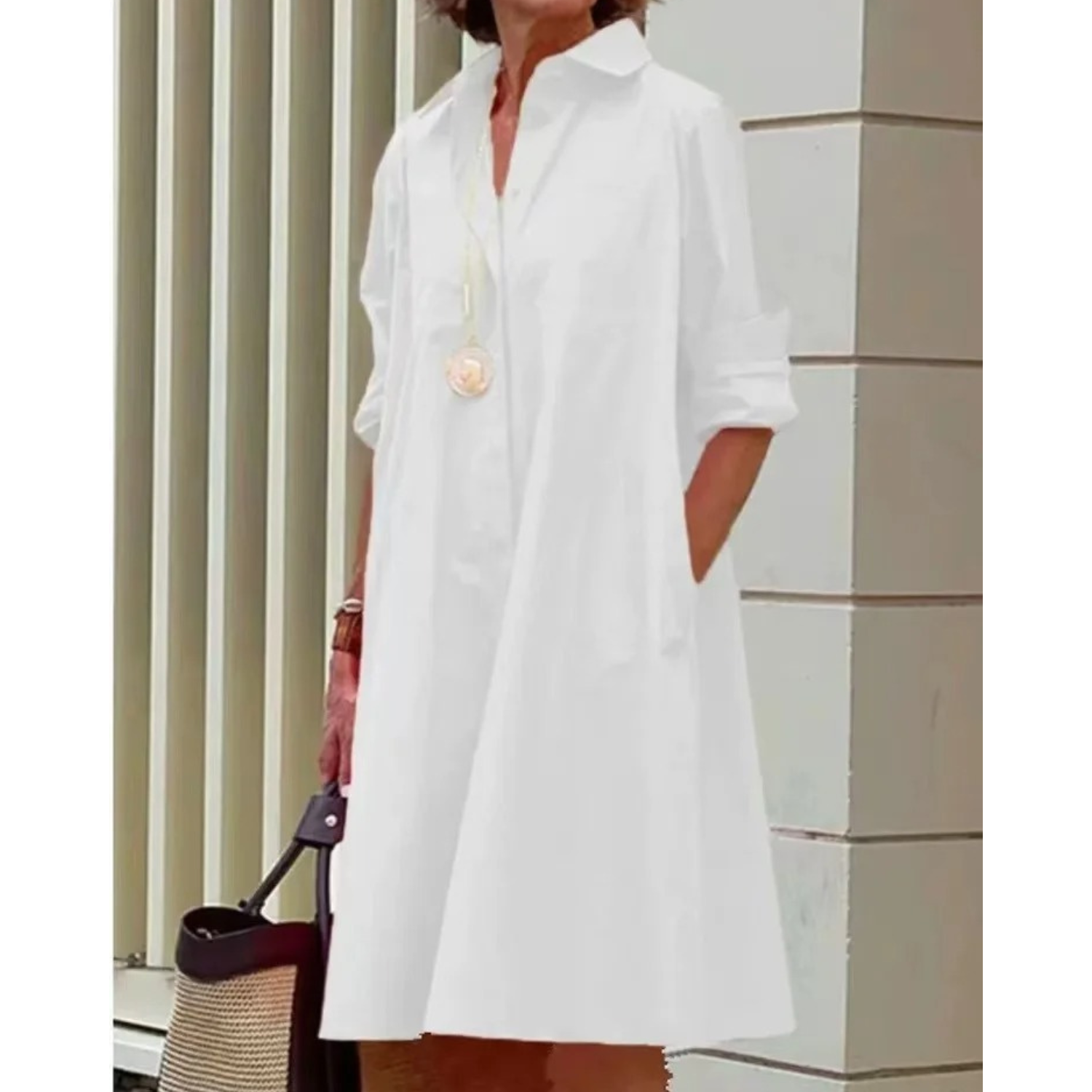 Women's Casual Turn Up Collar Midi Dress with Floral Print | Ideal for Spring/Summer