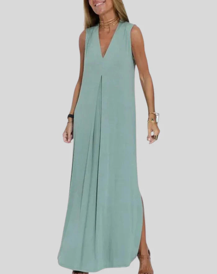 Louisa - Elegant Long V-Neck Slit Style Woman's Dress