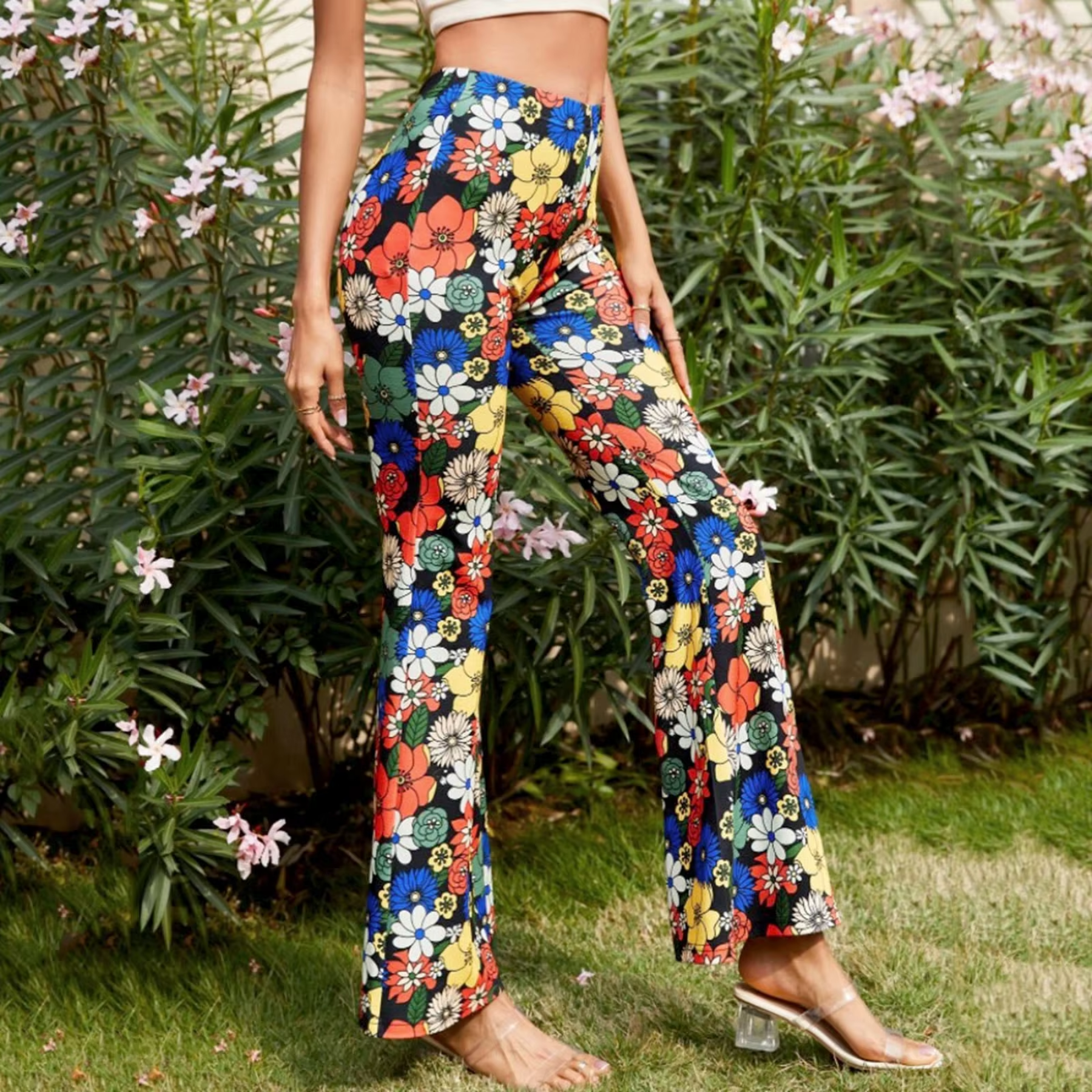 Dariela - Elegant Blossom Fit Woman's Flared Trousers