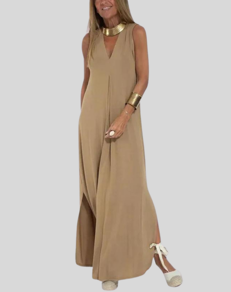 Louisa - Elegant Long V-Neck Slit Style Woman's Dress