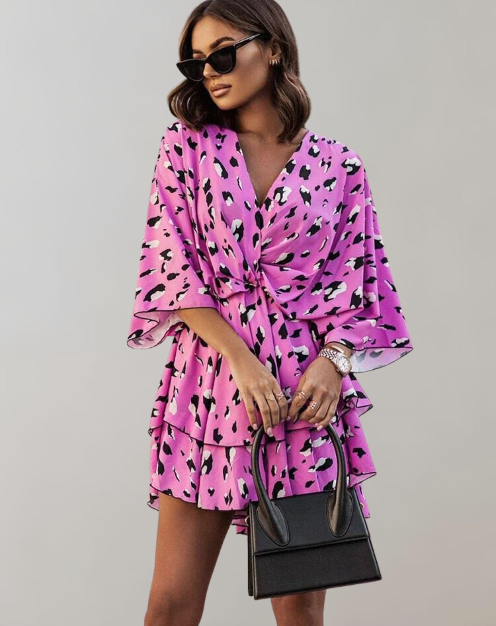 Philippa - Classic V-Neck and Batwing Design Woman's Midi Dress