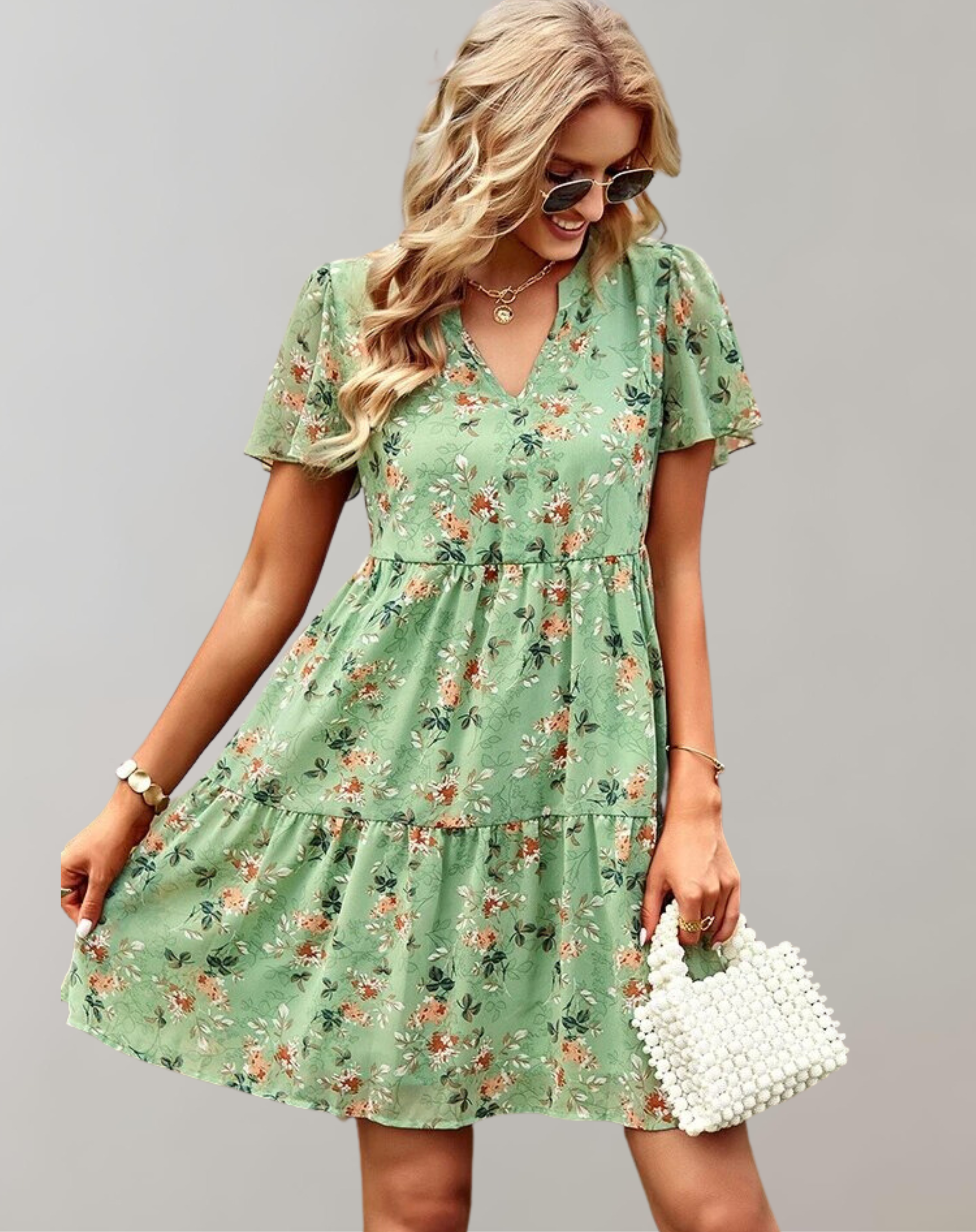Katherine - Relaxed V-Neck with Floral Detail Woman's Dress