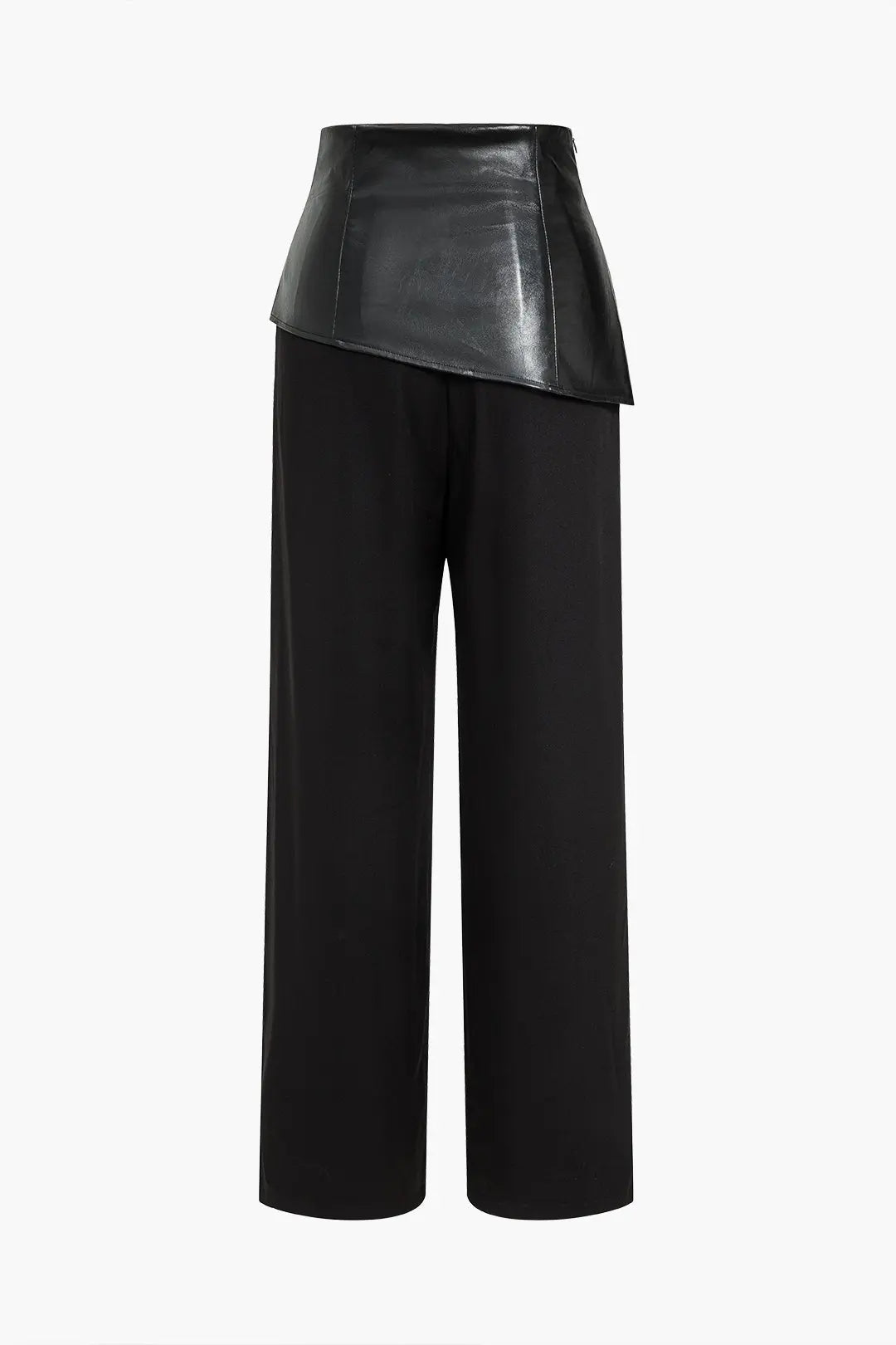 Solid Faux Leather Patchwork Button Trousers Dreamardi
