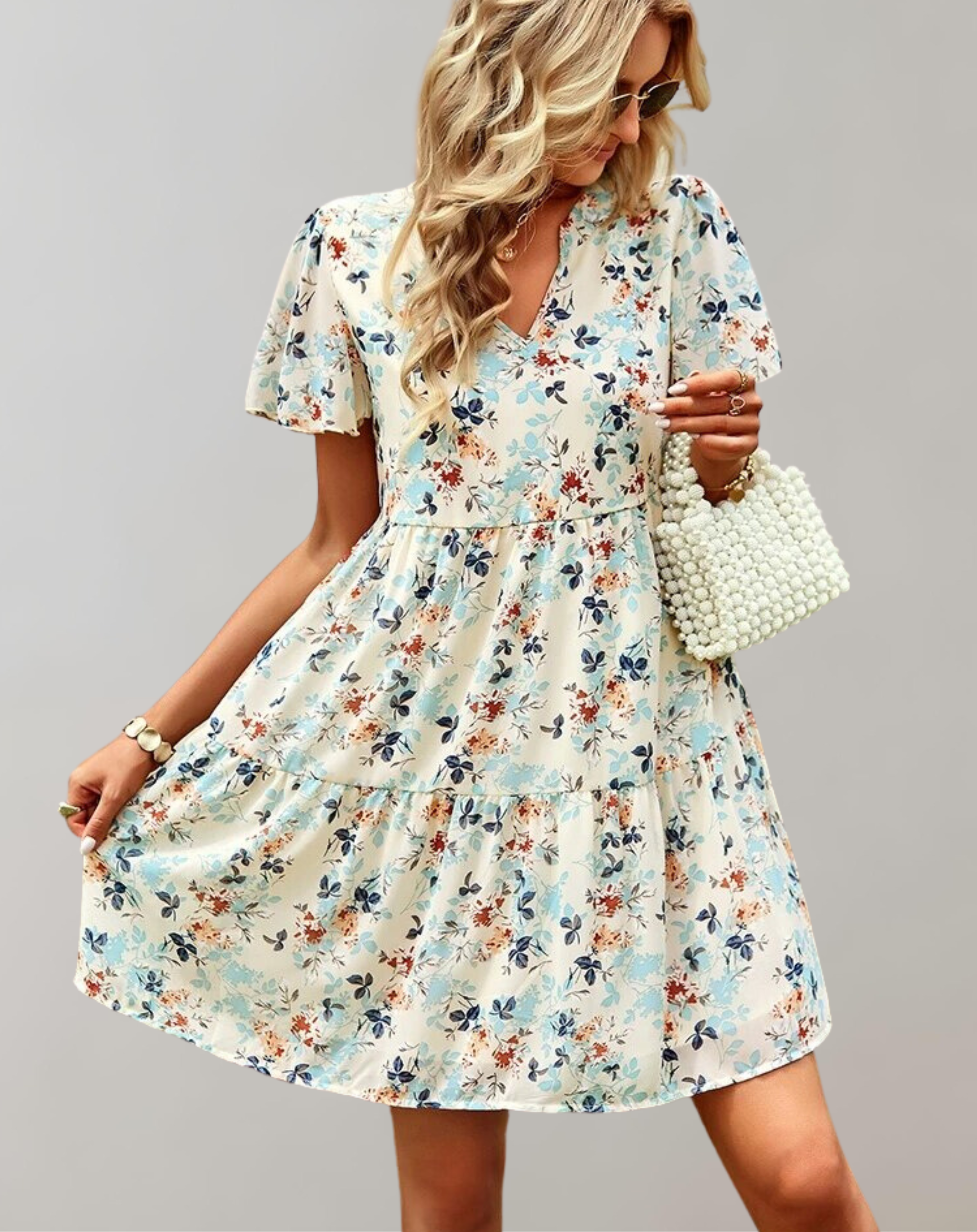 Katherine - Relaxed V-Neck with Floral Detail Woman's Dress