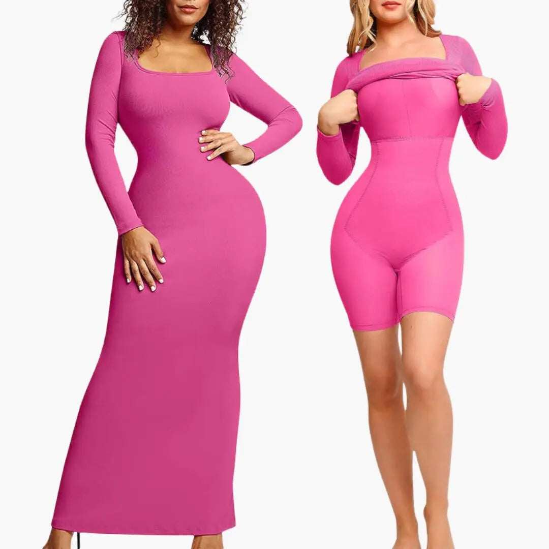 2-in-1 Long Sleeve Shapewear Jurk met Ingebouwd Korset Dreamardi