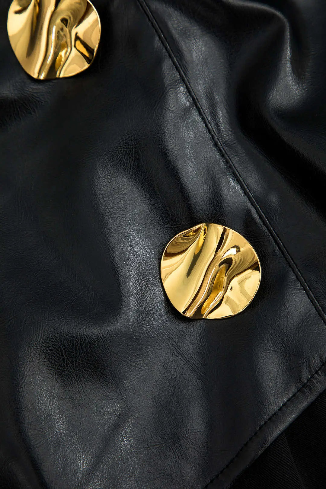 Solid Faux Leather Patchwork Button Trousers Dreamardi