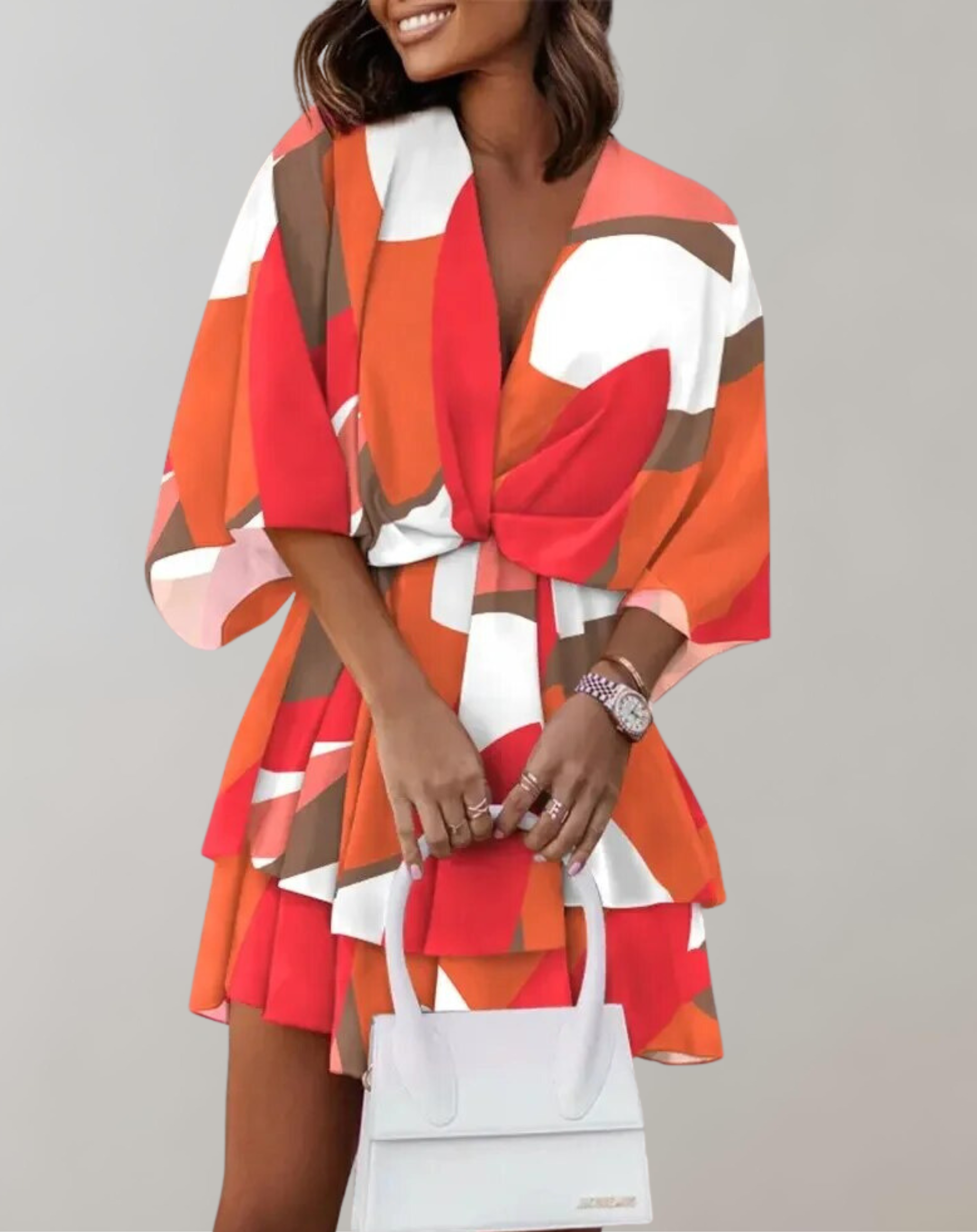 Philippa - Classic V-Neck and Batwing Design Woman's Midi Dress