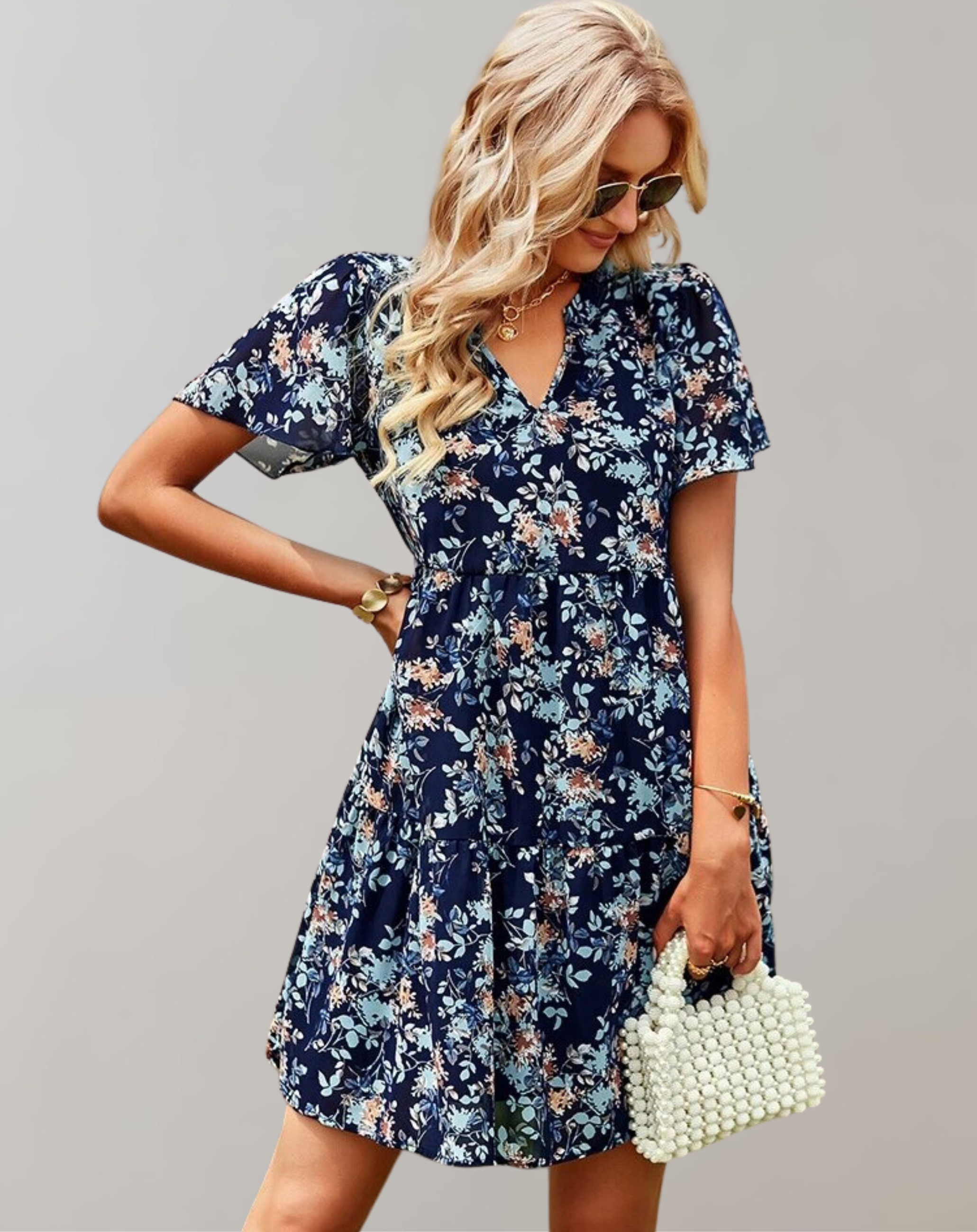Katherine - Relaxed V-Neck with Floral Detail Woman's Dress