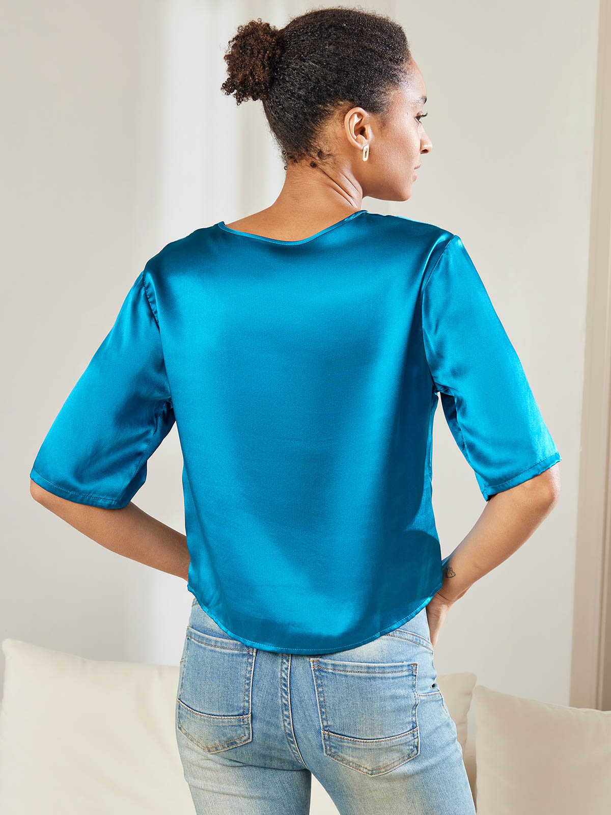 Zuivere Zijde Casual Halve Mouw Dames T-Shirt Dreamardi