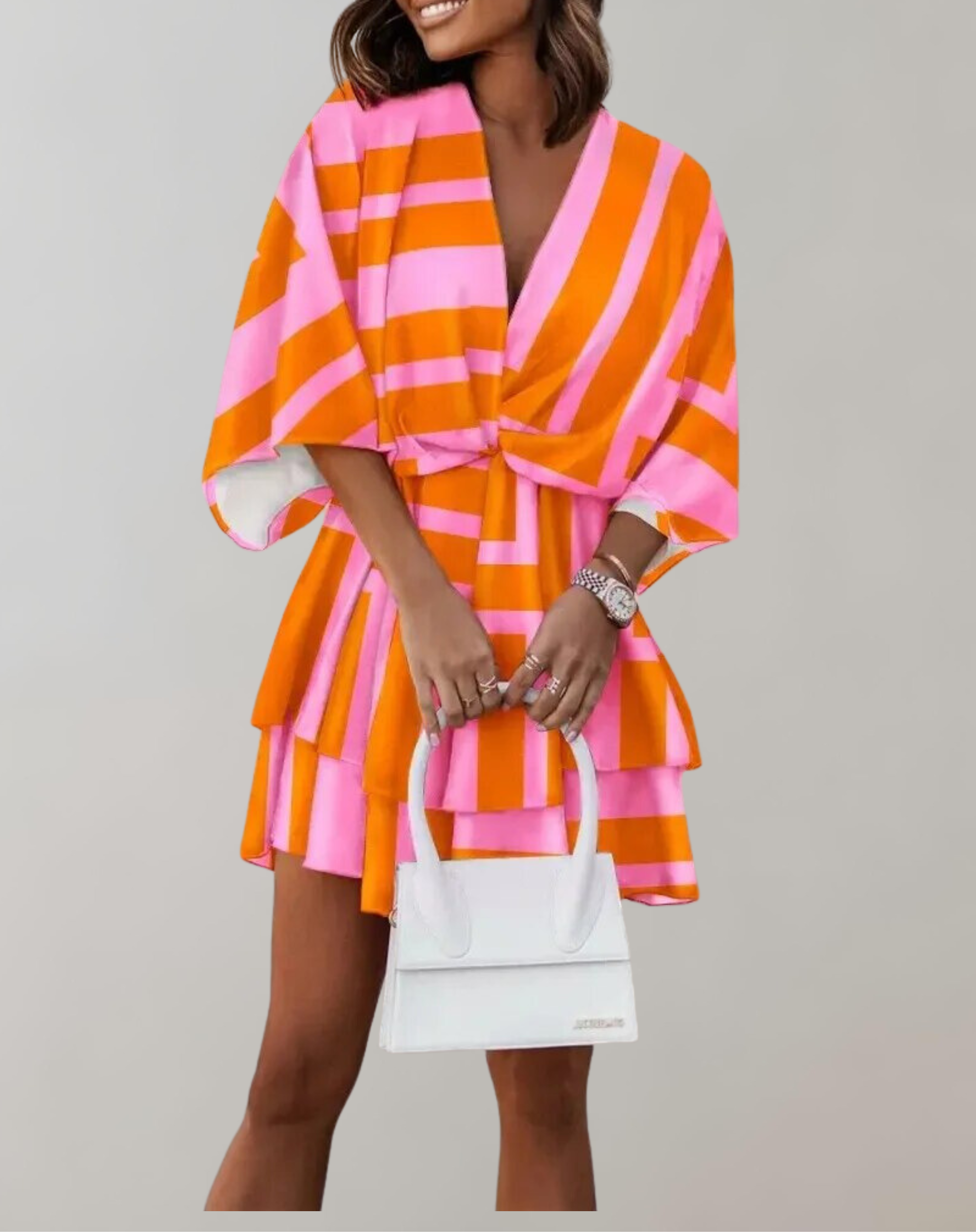 Philippa - Classic V-Neck and Batwing Design Woman's Midi Dress