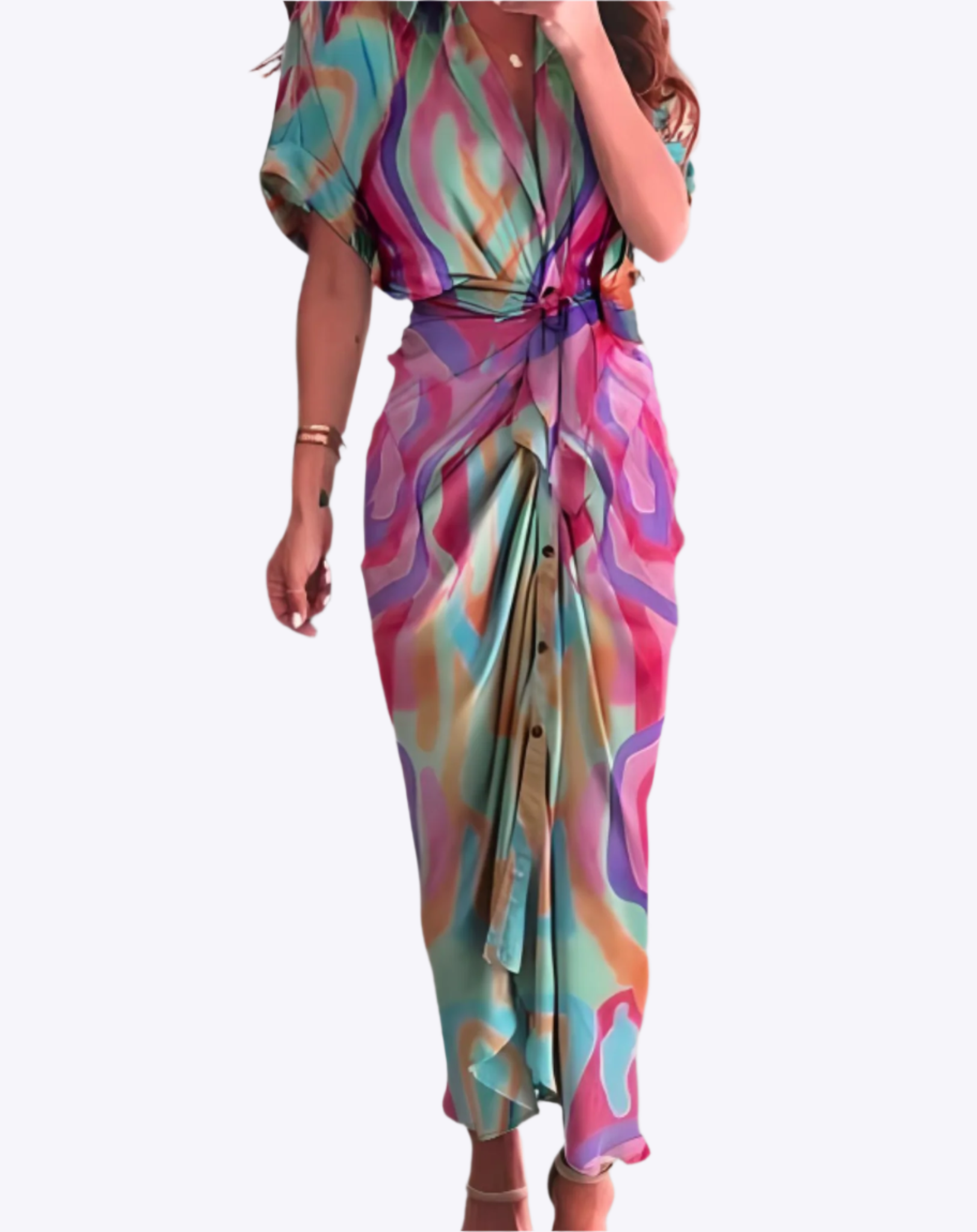 Kikkie - Long Dress with Elegant Batwing Sleeves for Women