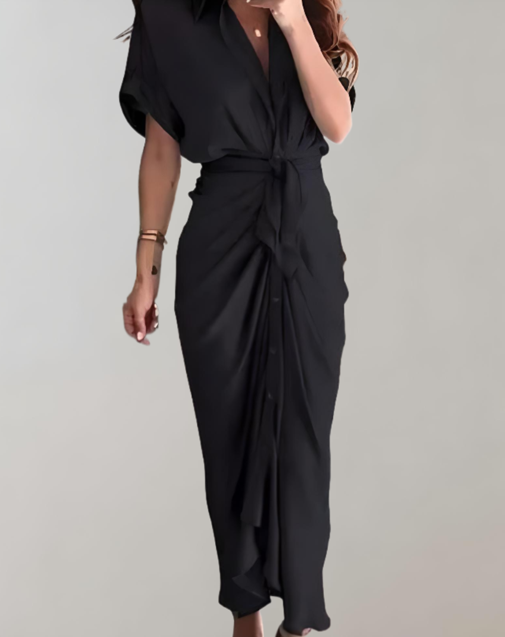 Kikkie - Long Dress with Elegant Batwing Sleeves for Women