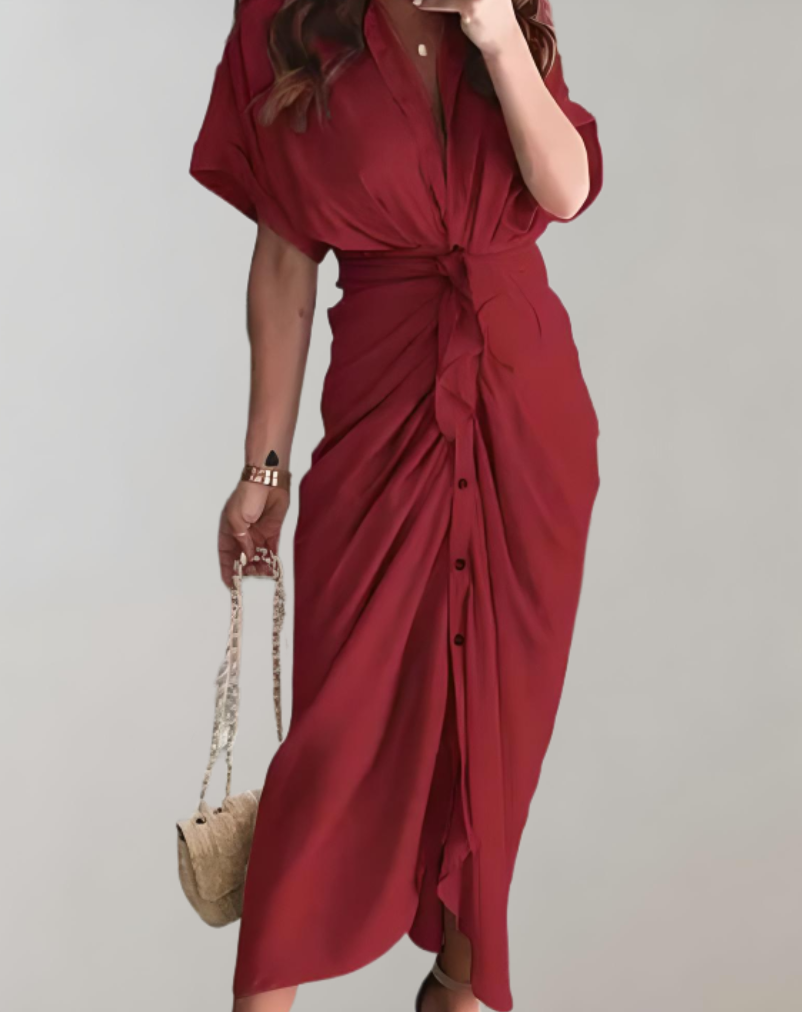 Kikkie - Long Dress with Elegant Batwing Sleeves for Women
