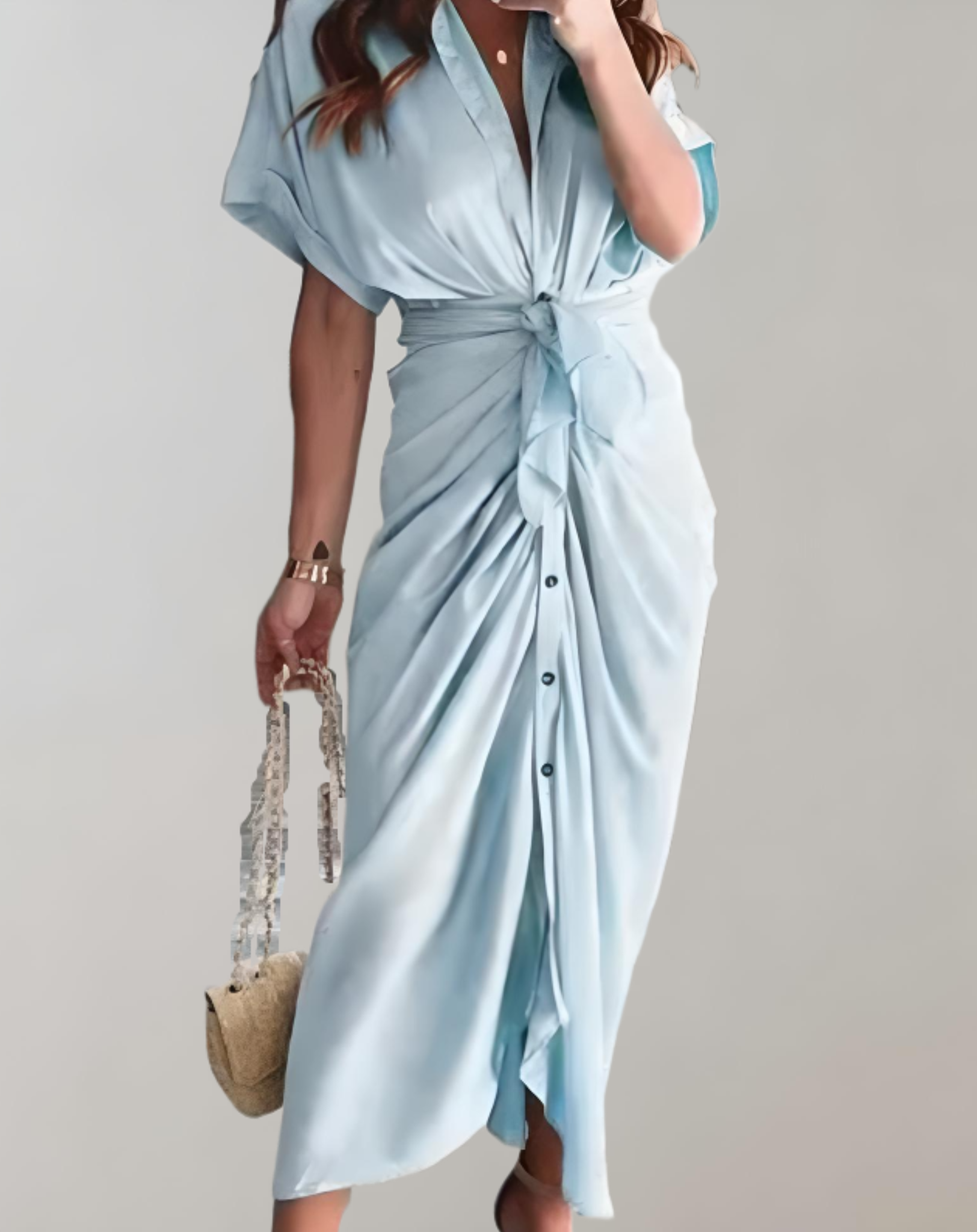 Kikkie - Long Dress with Elegant Batwing Sleeves for Women