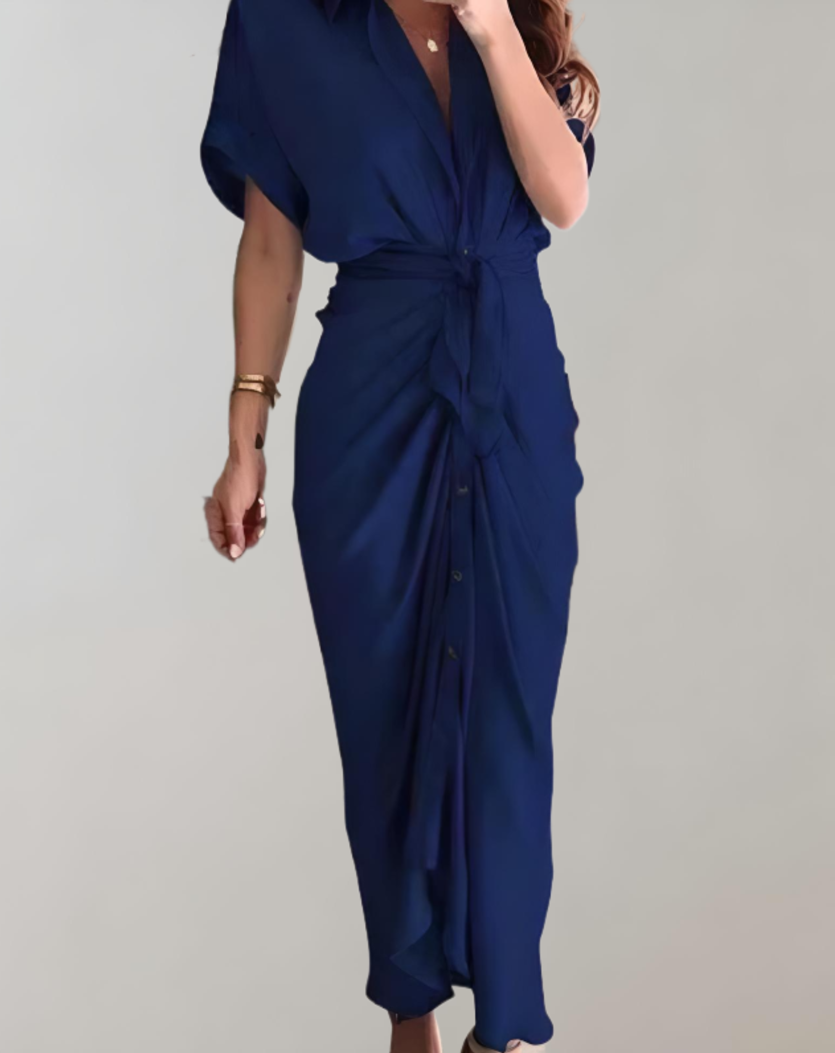 Kikkie - Long Dress with Elegant Batwing Sleeves for Women