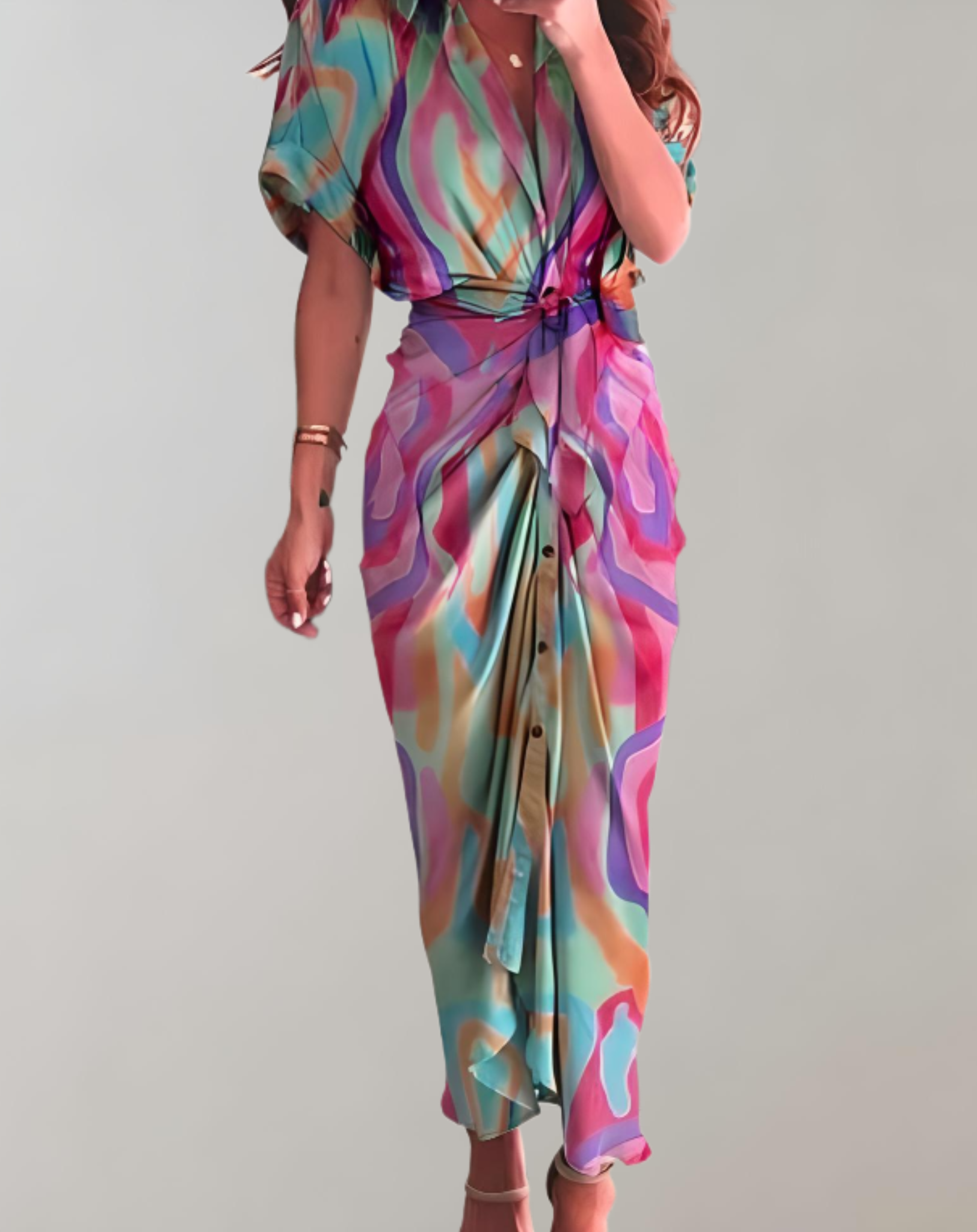 Kikkie - Long Dress with Elegant Batwing Sleeves for Women