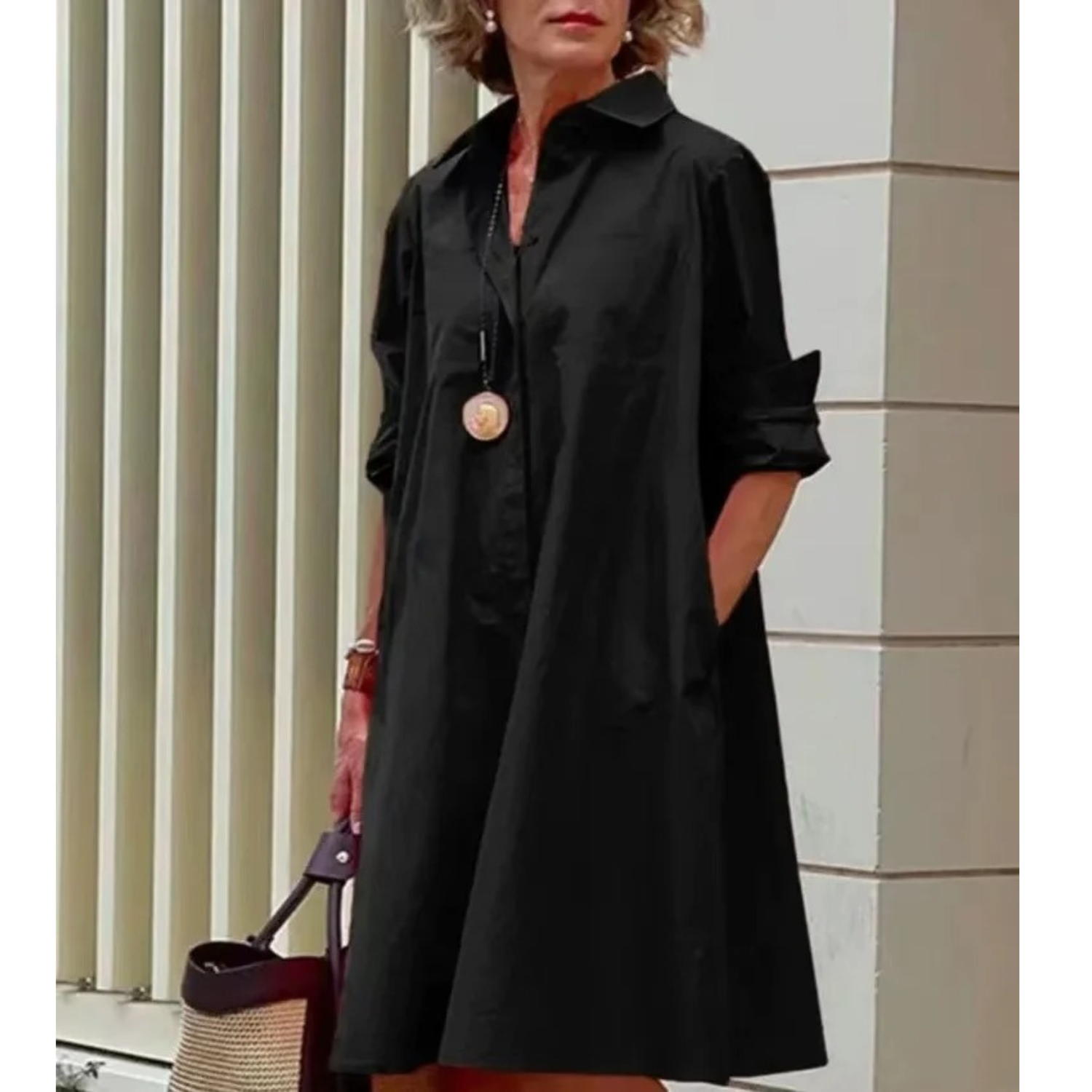 Women's Casual Turn Up Collar Midi Dress with Floral Print | Ideal for Spring/Summer