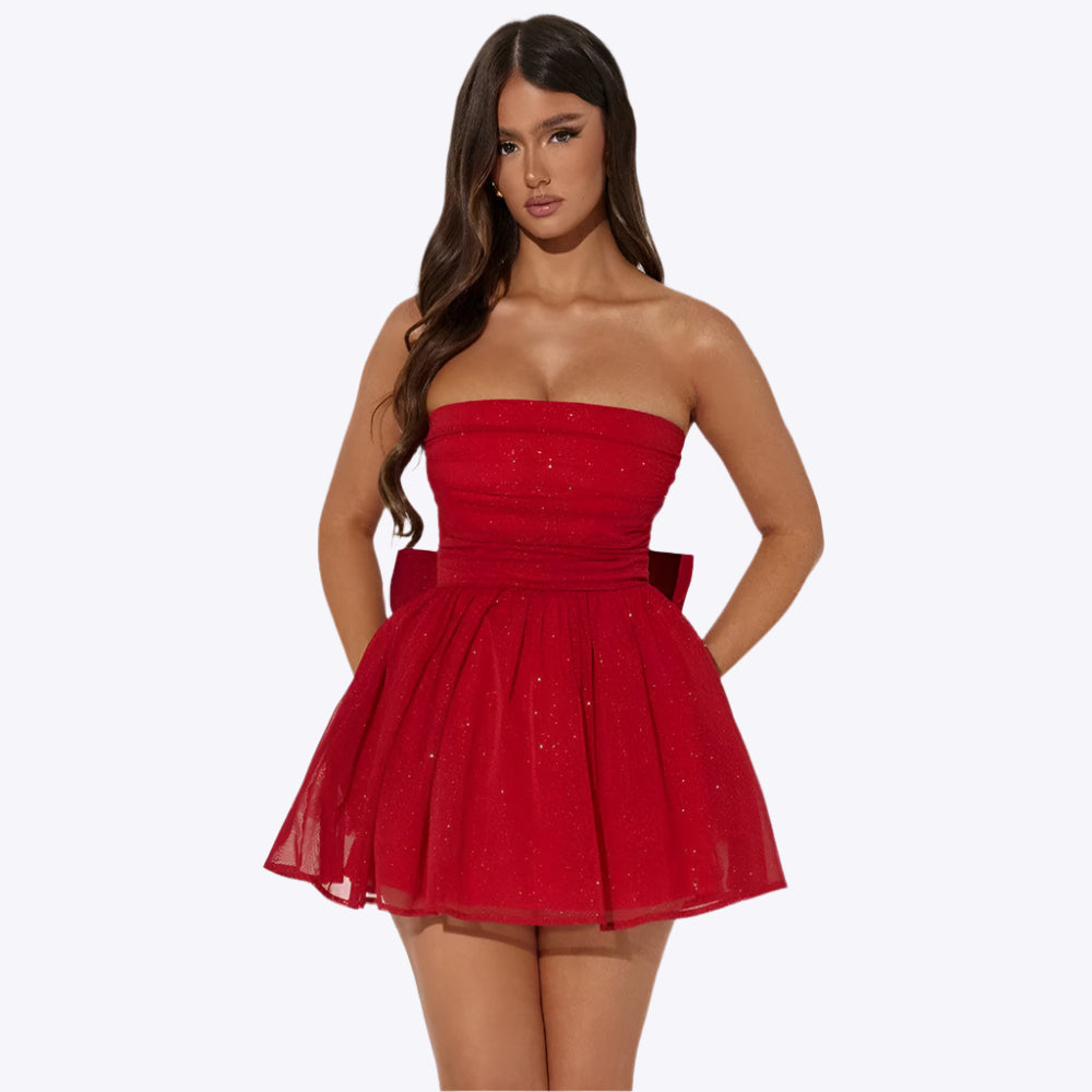 Harriet - Elegant Sparkling Style with Ribbon Accents Woman's Mini Dress