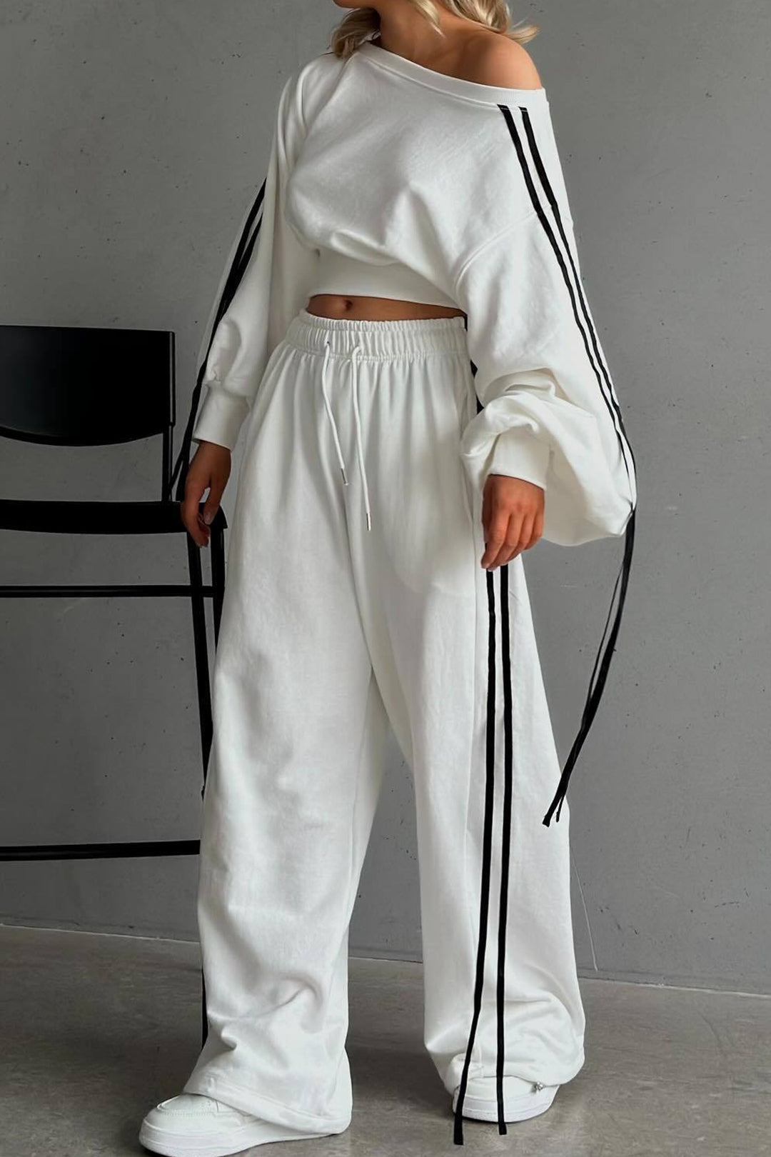 Contrast Tie-Up Wide Leg Trousers Dreamardi