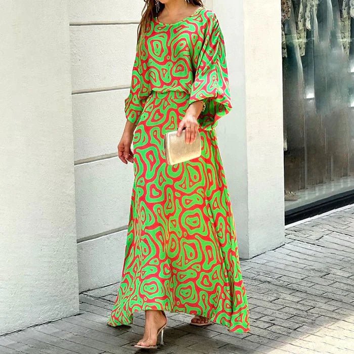 Walburga - Elegant Swirl Pattern Woman's Maxi Dress