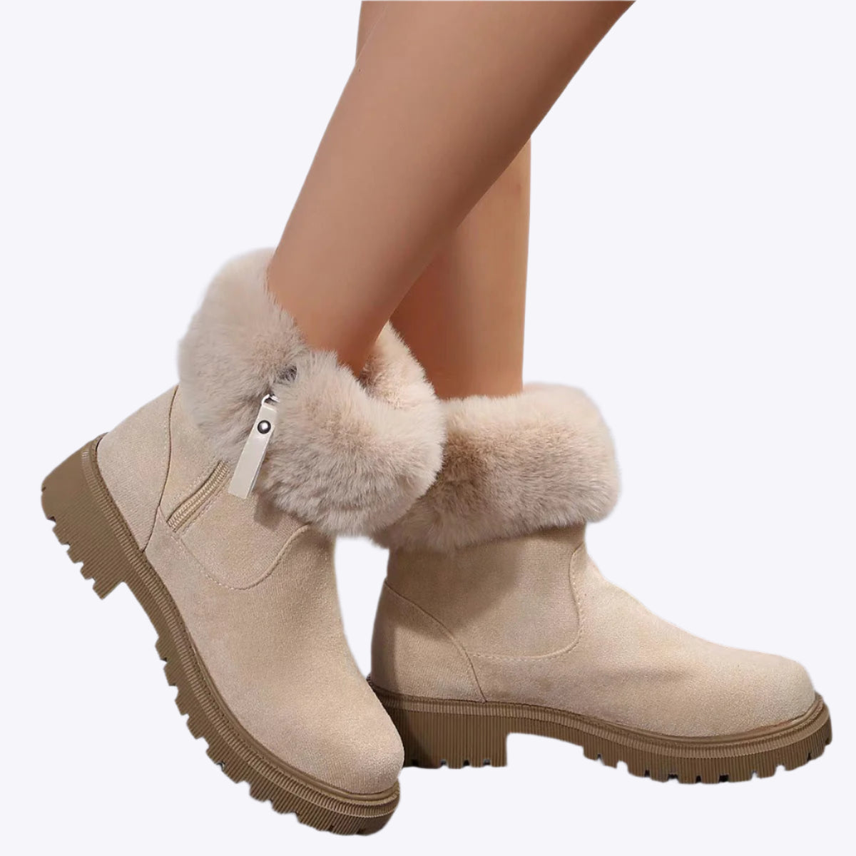 Women's Winter Plush Snow Boots - Side-Zip, Low-Heel Dreamardi