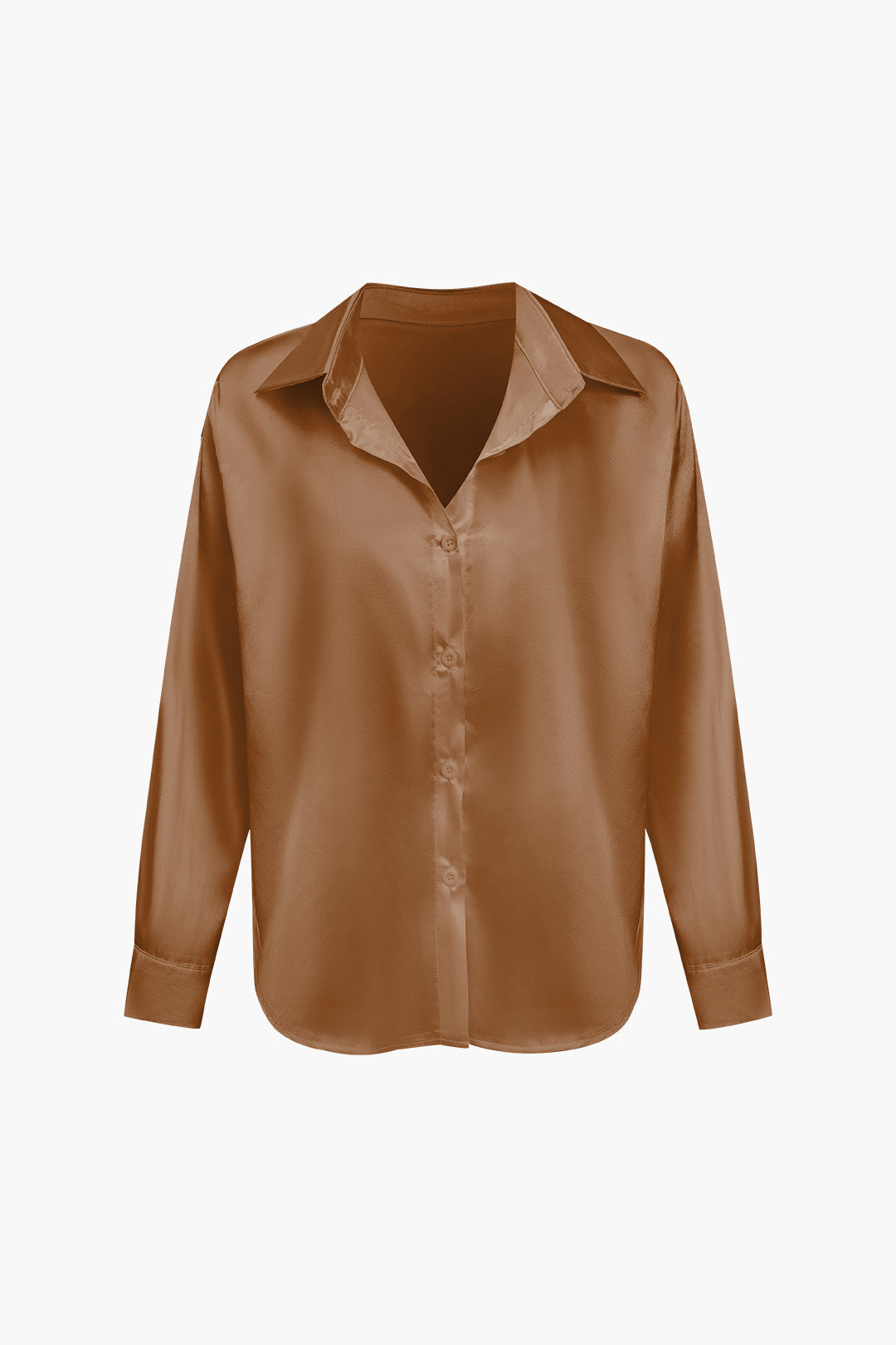 Basic Solid Satin Long-Sleeve Shirt Dreamardi