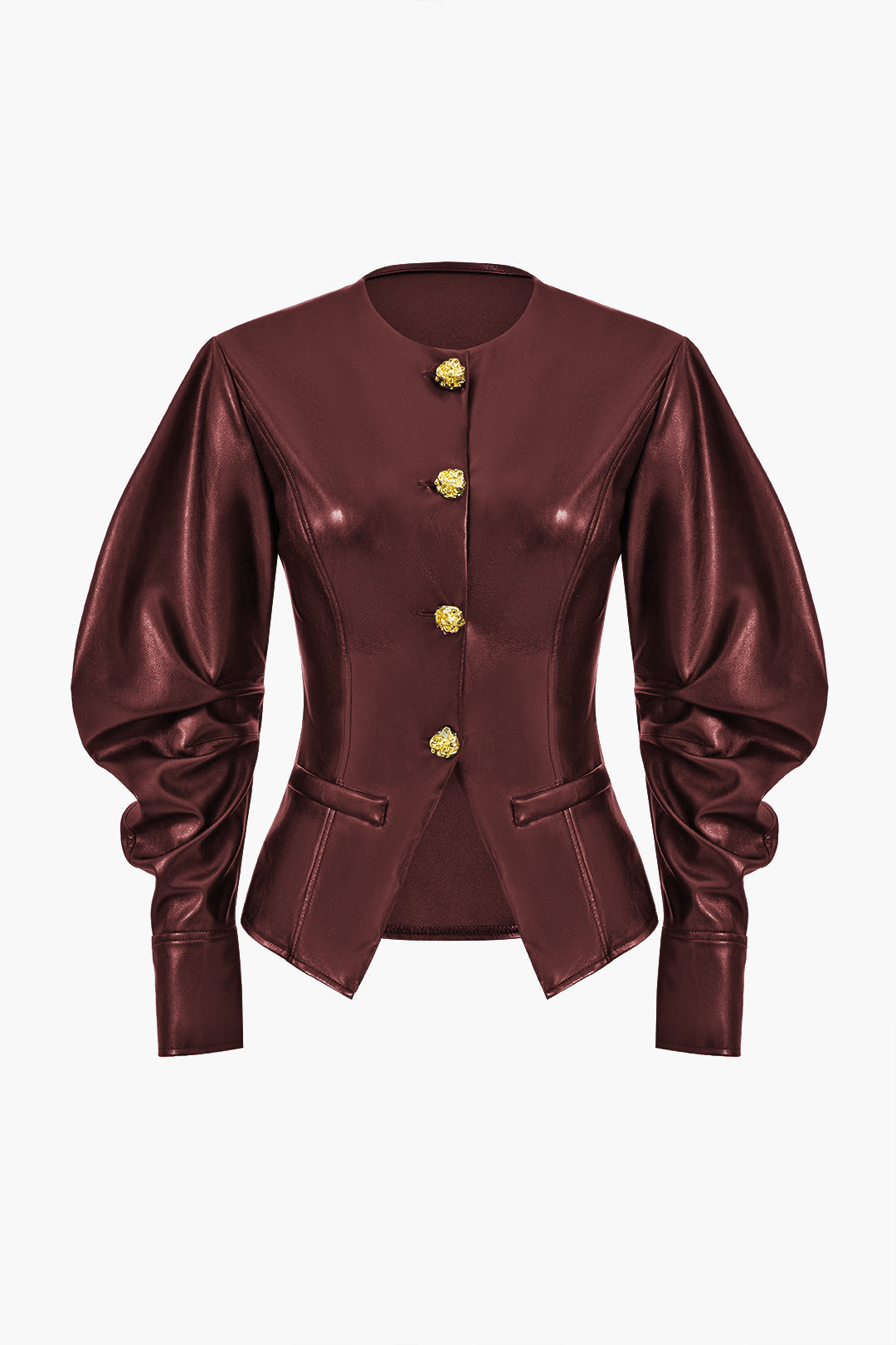 Faux Leather Metallic Button Jacket Dreamardi