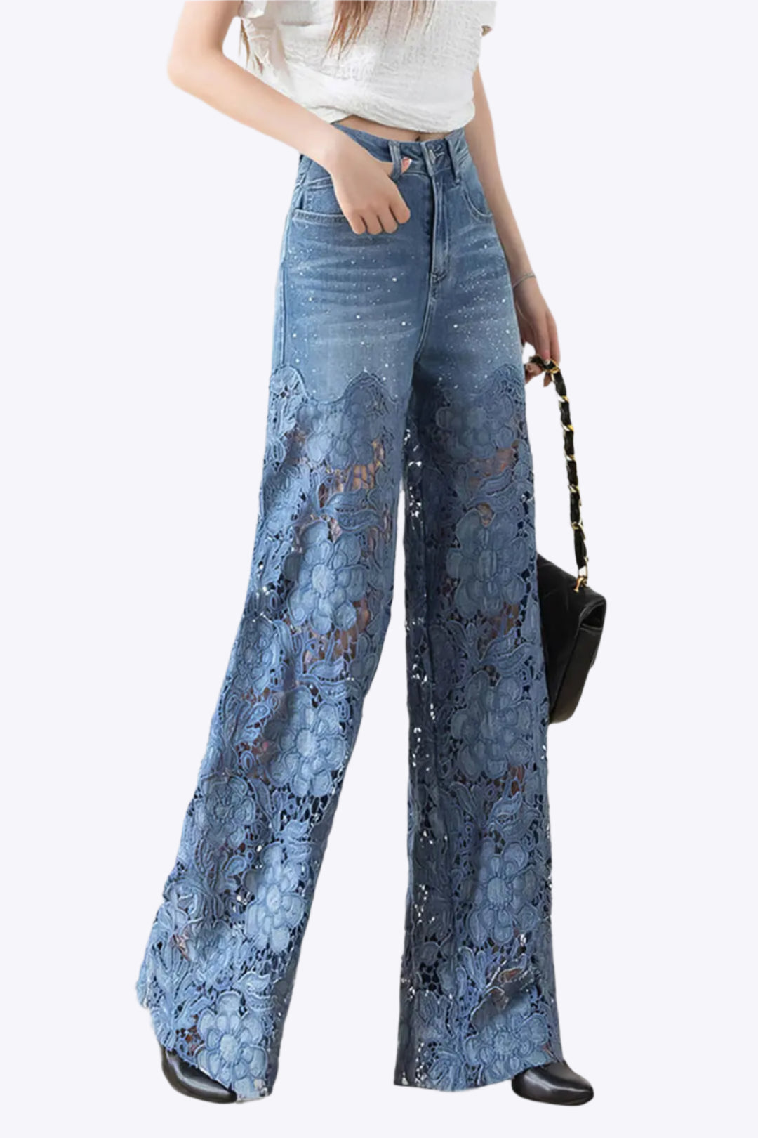 Lace Cut Out Patchwork Wide Leg Jeans Dreamardi
