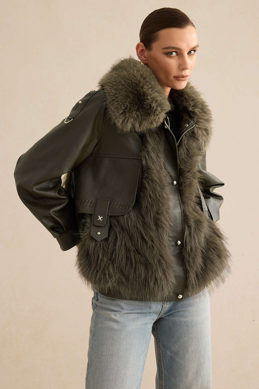 Faux Leather Fur Patchwork Coat Dreamardi