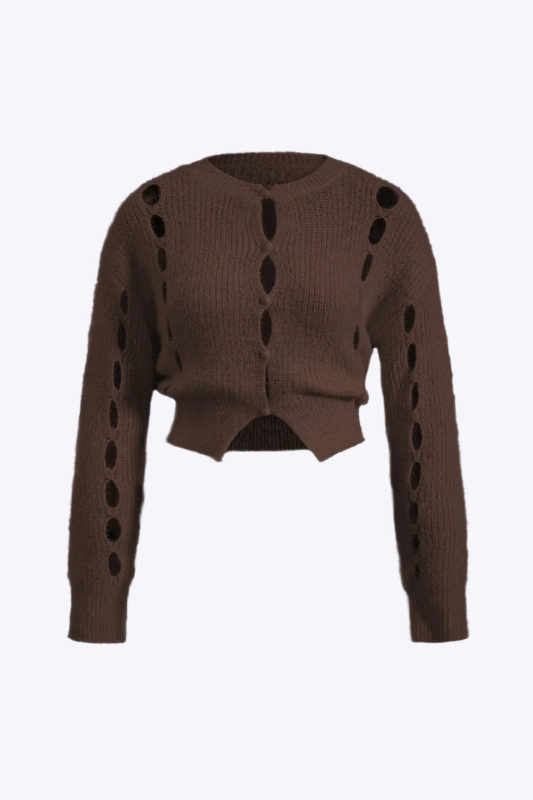 Plus Size Knit Button Cut Out Long-Sleeve Cardigan Dreamardi