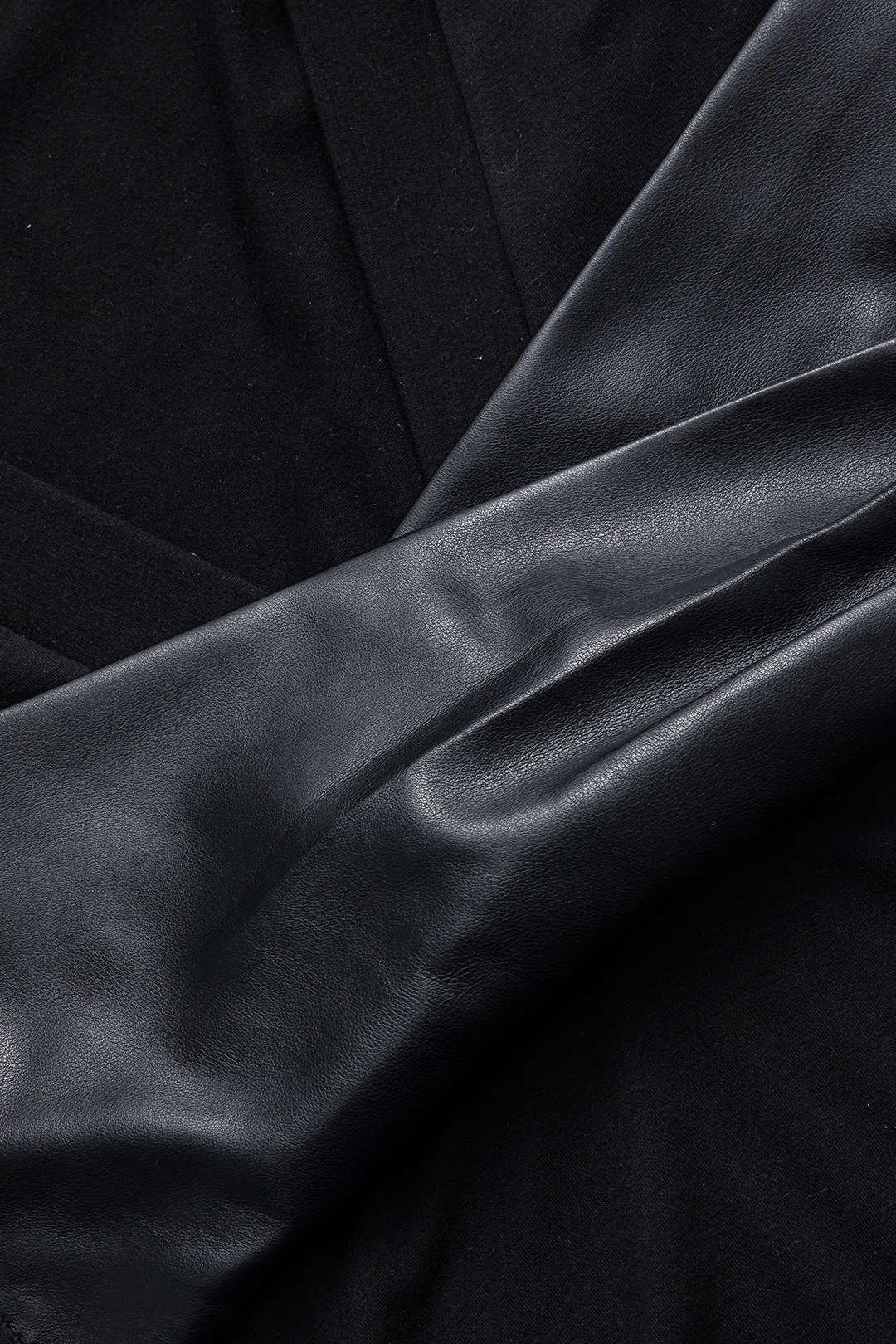 Faux Leather Crossed V-Neck Long Sleeve Bodysuit Dreamardi