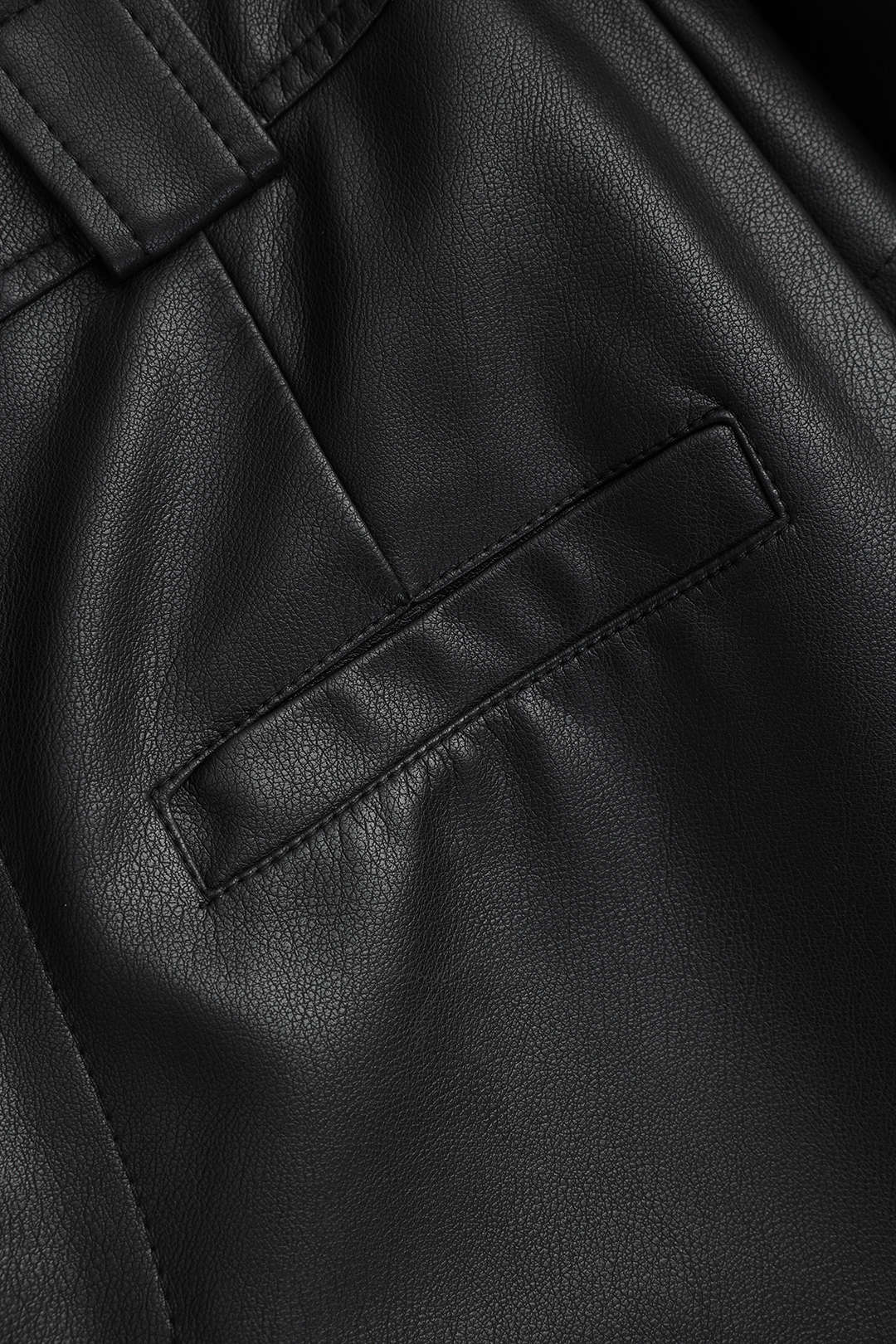 Faux Leather Button Pocket Wide Leg Trousers Dreamardi