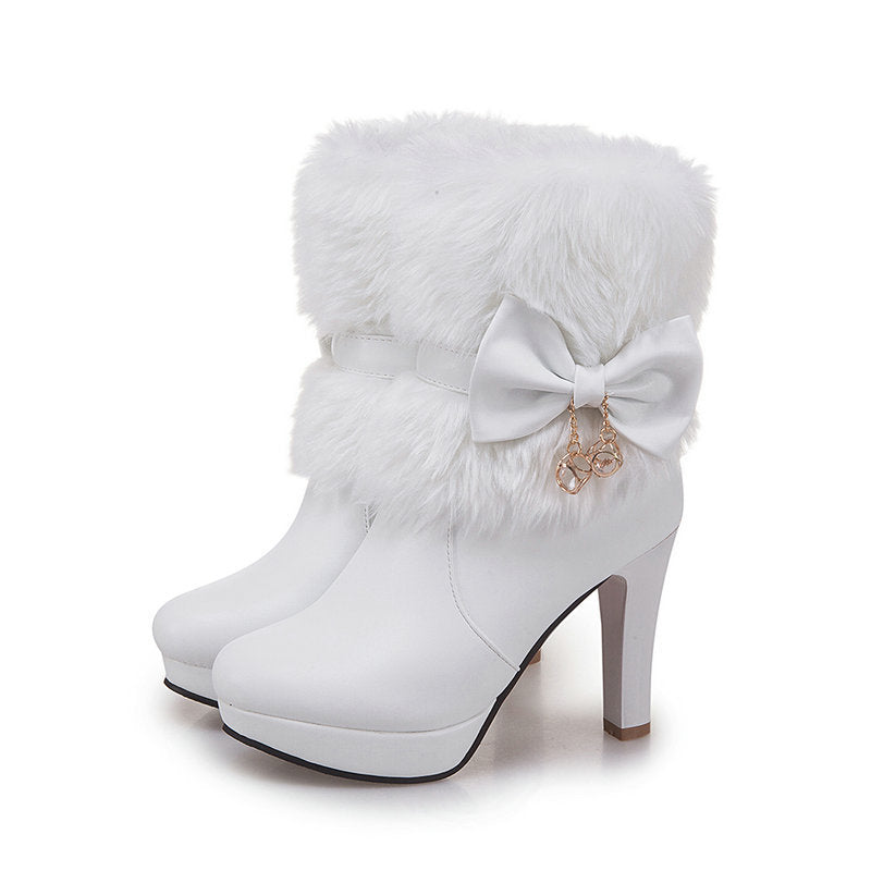Women's Sweet Princess Snow Boots - Thick Heel, Mid-Length Dreamardi