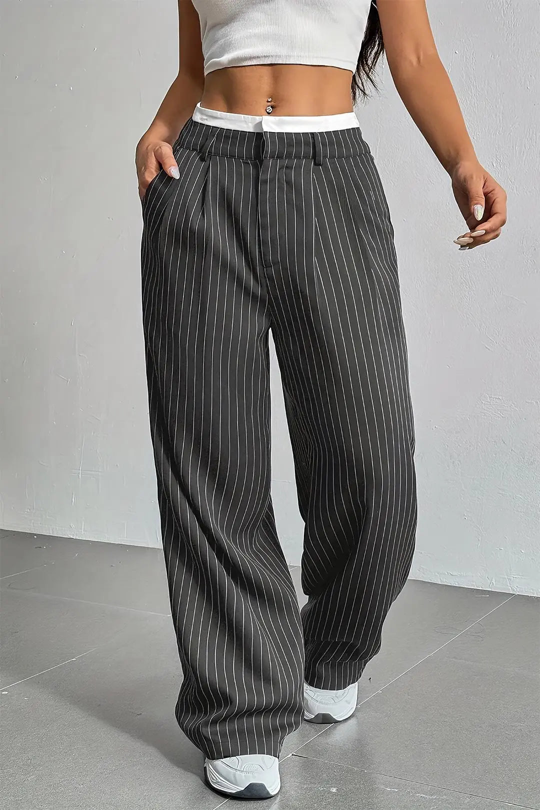 Stripes Print High Waist Trousers Dreamardi