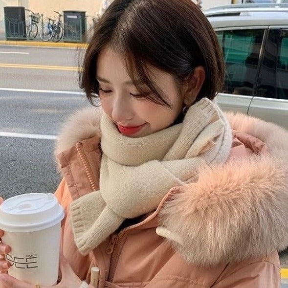 All-match Knitted Scarf For Women Pure Color Warm Keeping Small Scarf Dreamardi