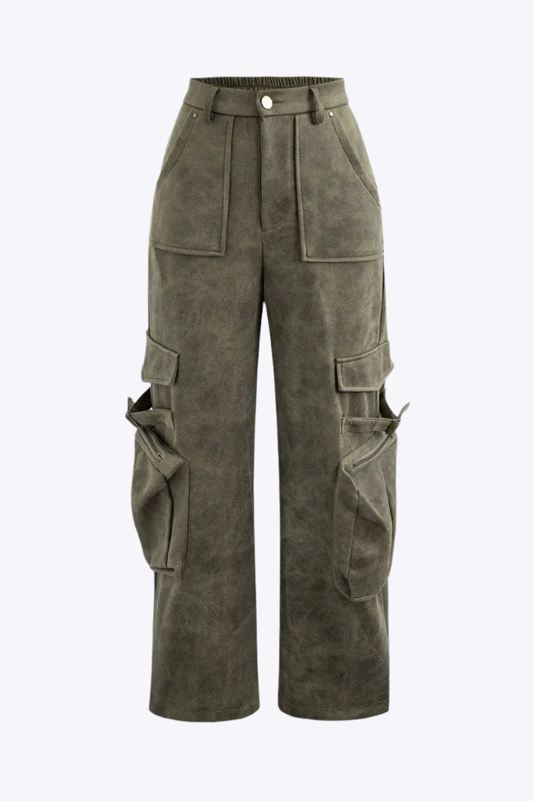 Faux Suede Multi Pocket Straight Leg Cargo Pants Dreamardi