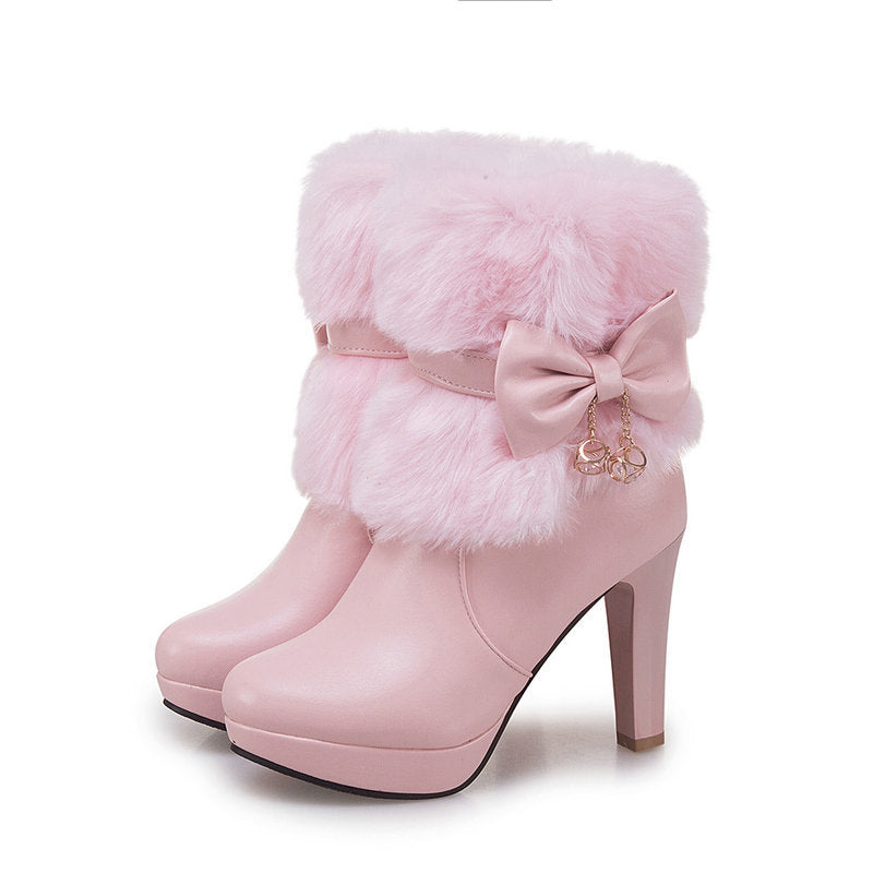 Women's Sweet Princess Snow Boots - Thick Heel, Mid-Length Dreamardi