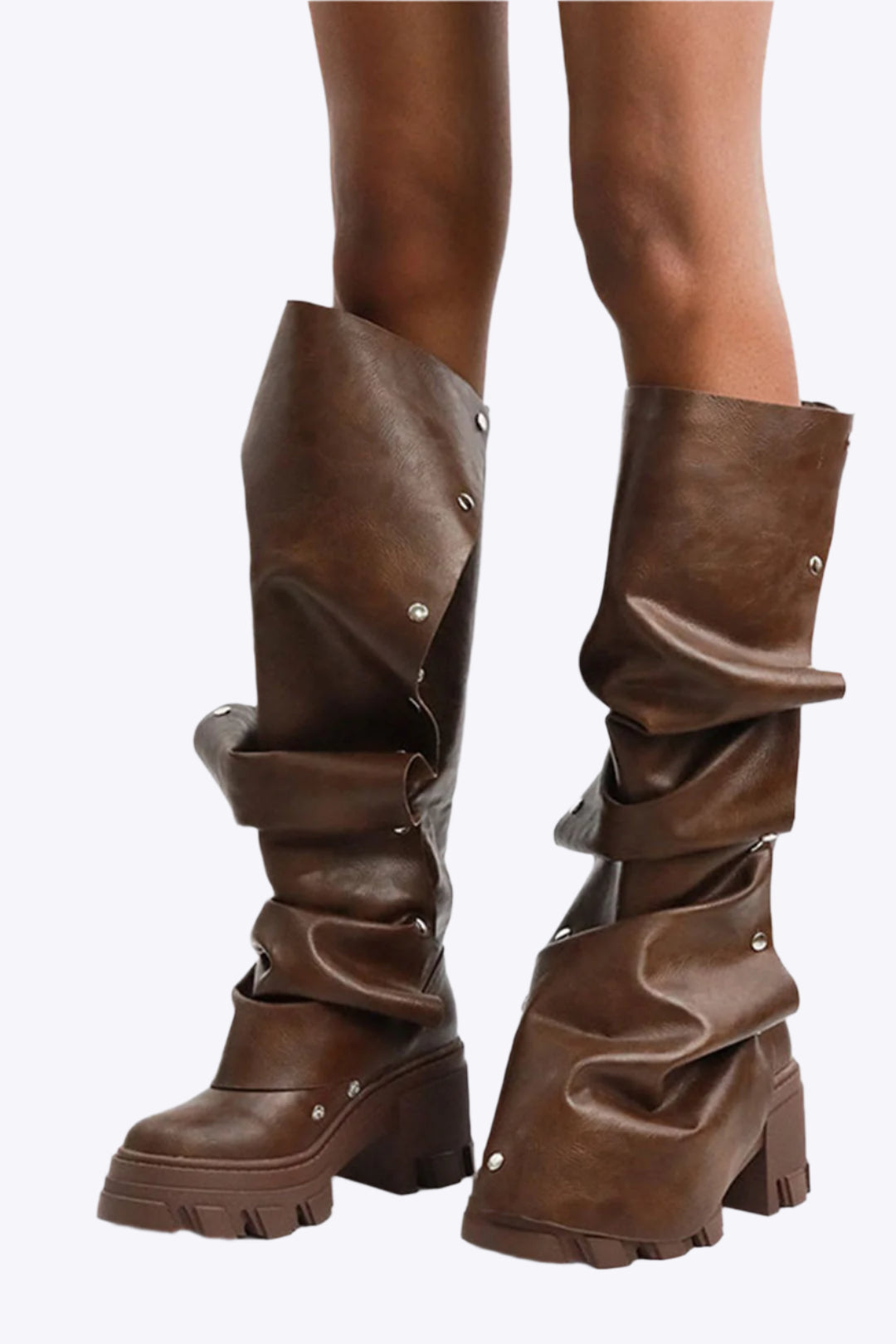 Astra - Sleek Round Toe Finish Women's Knee High Boots