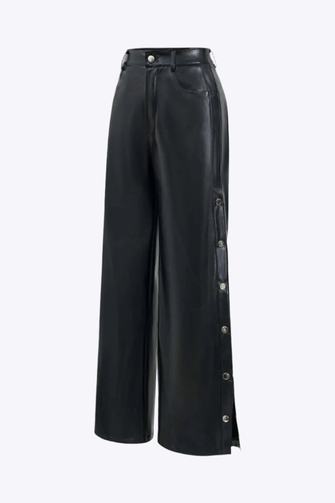 Faux Leather Button Wide Leg Trousers Dreamardi