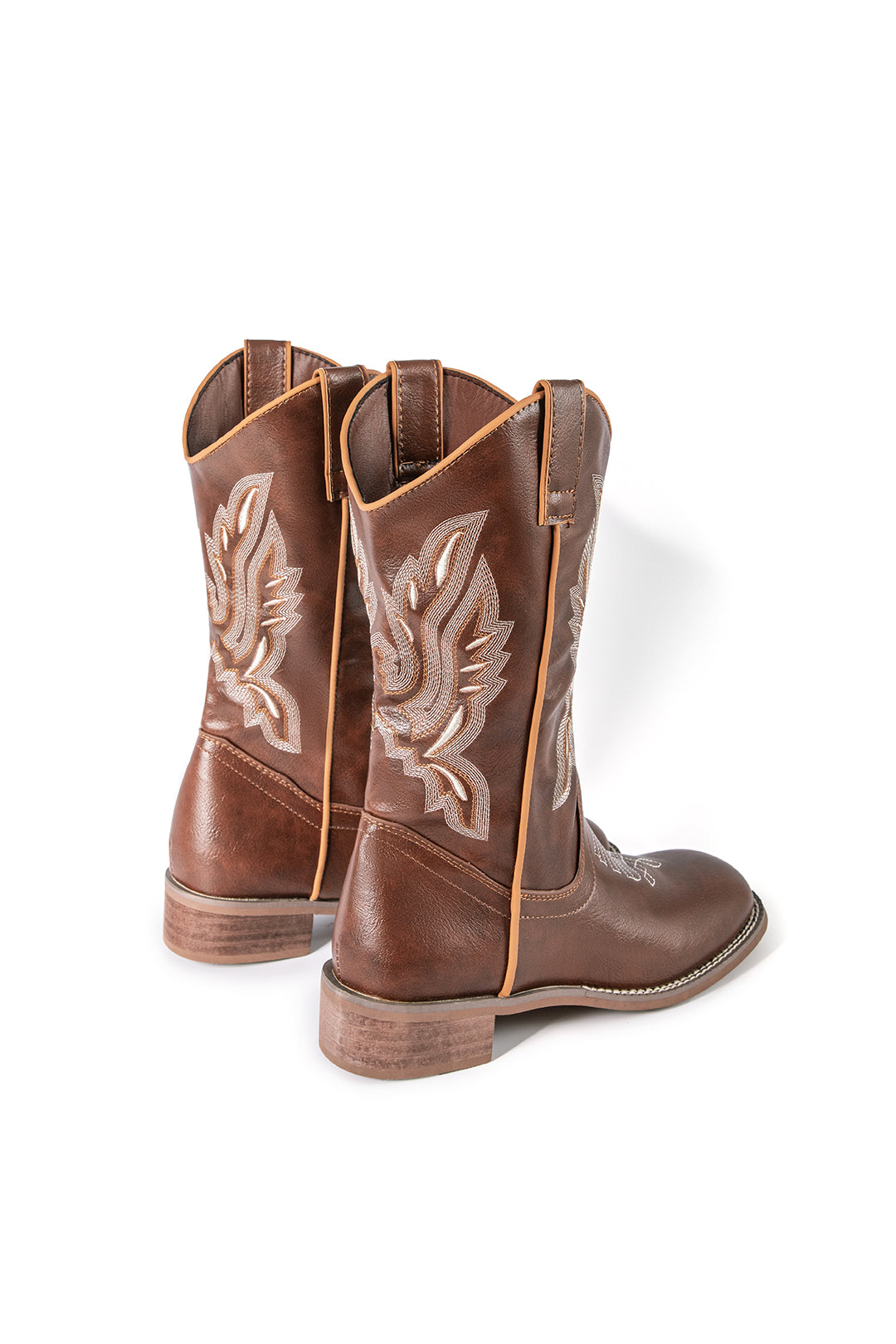 Retro Embroidered Faux Leather Chunky Heel Mid Calf Boots Dreamardi