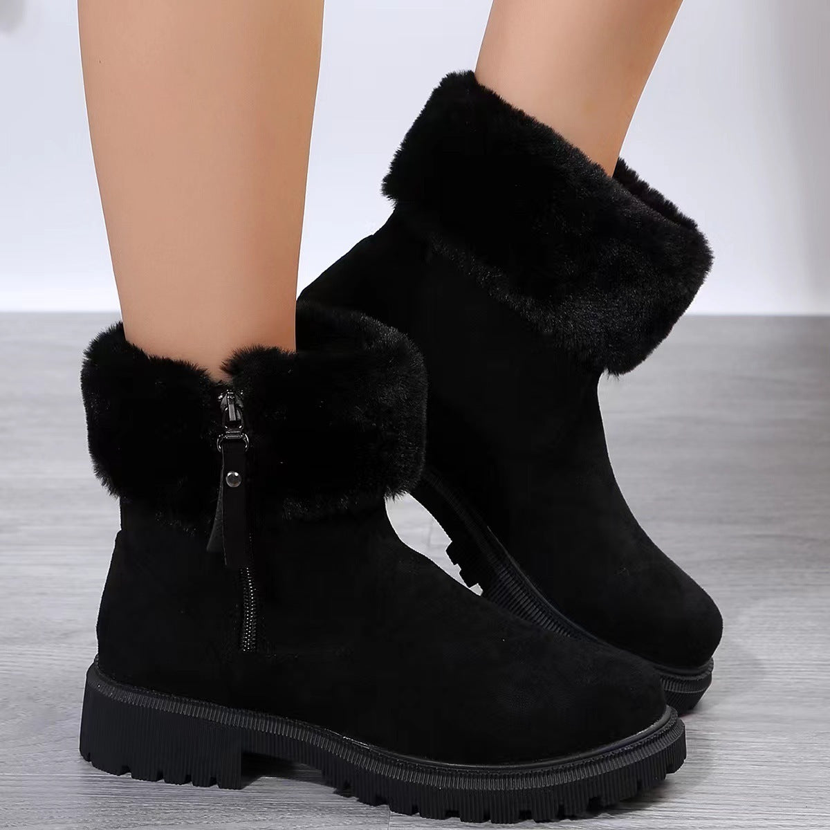 Women's Winter Plush Snow Boots - Side-Zip, Low-Heel Dreamardi