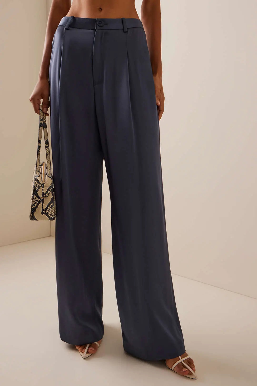 Satin Pleated Button Pocket Trousers Dreamardi