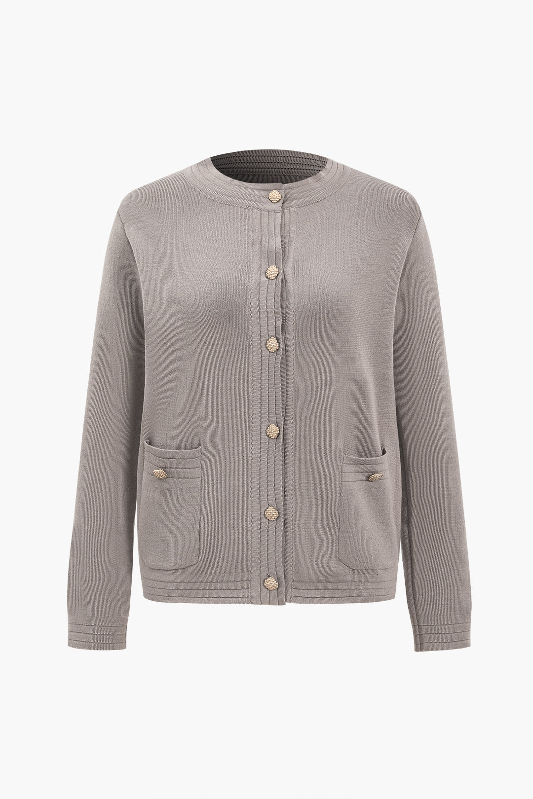 Sweater Button Pocket Round Neck Long-Sleeve Cardigan And Trousers Set Dreamardi