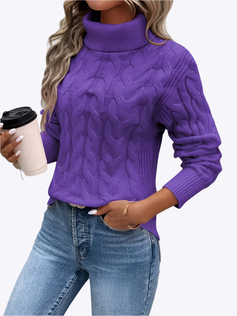 Freya - Cozy Cable Knit Woman's Turtleneck Sweater